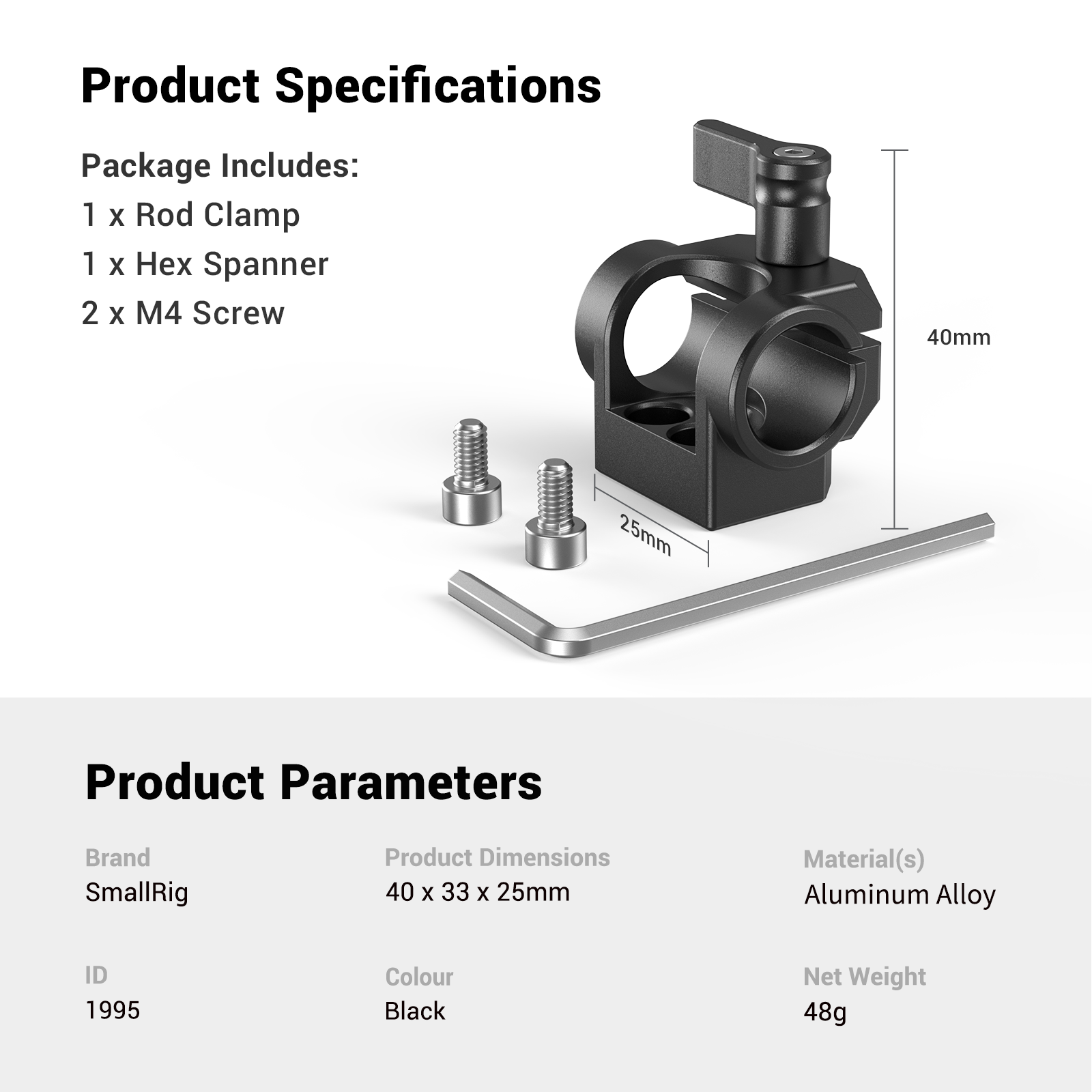 SmallRig Single 15mm Rod Clamp with Accessory Mount on Camera Handle / Cage 1995