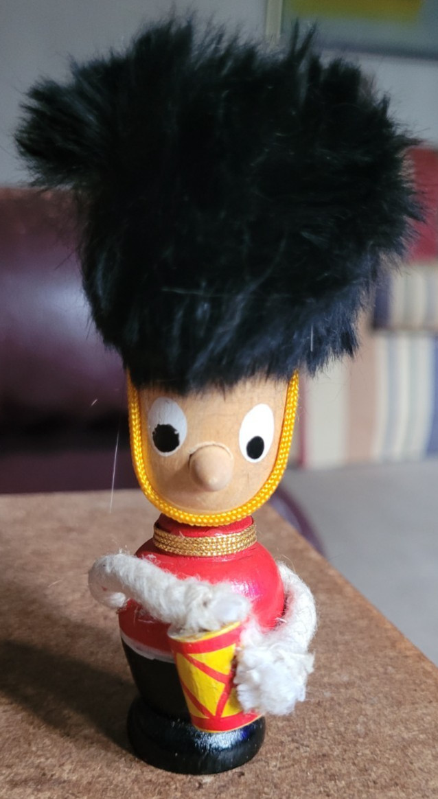 Small Cute Drummer Christmas Decoration Tabletop 4" Tall Furry Hair Hat Holiday