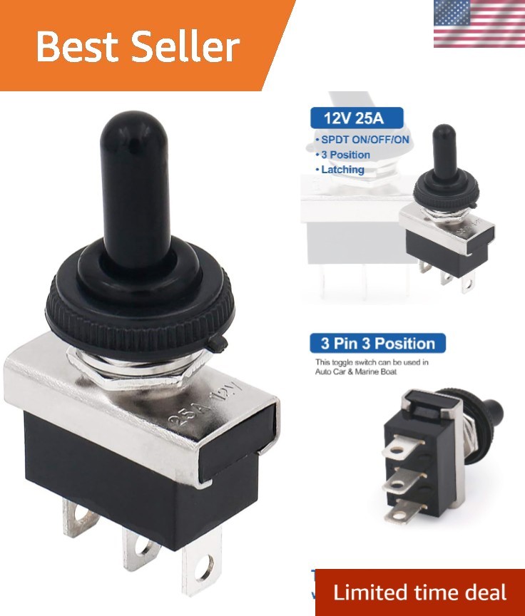 Versatile Waterproof 3-Pin Toggle Switch for Vehicles - 10,000 Cycle Lifespan