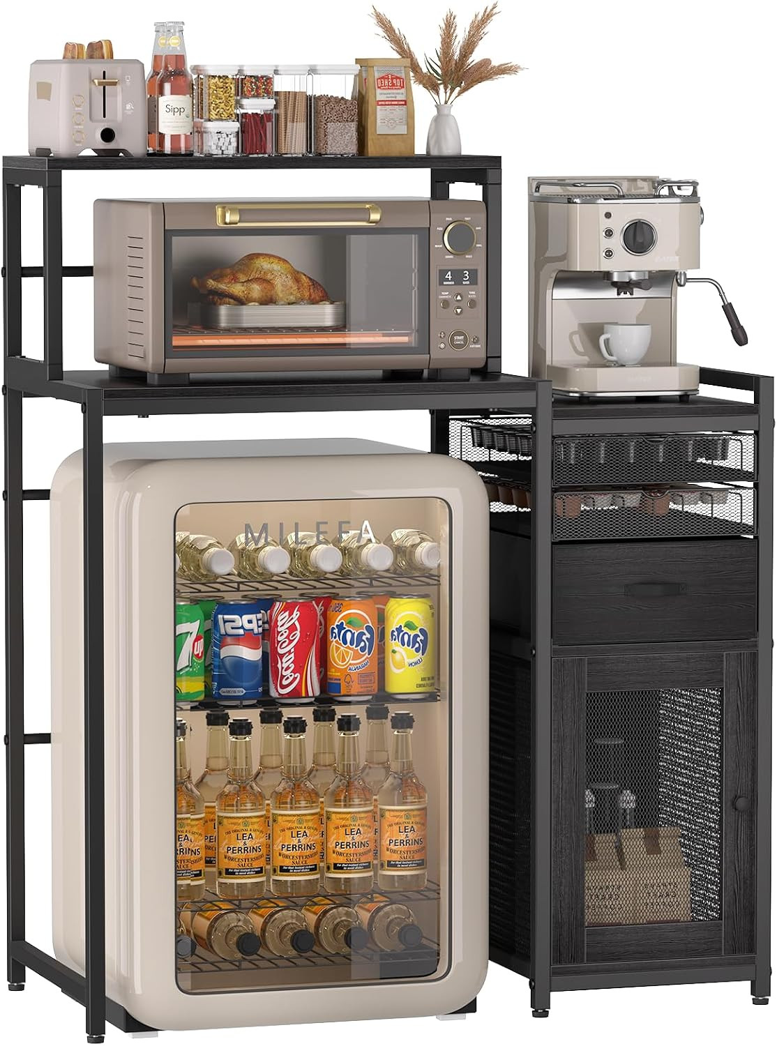 Coffee Bar Cabinet for Home, Spacious Coffee Stand Station with Pod Drawer Holde
