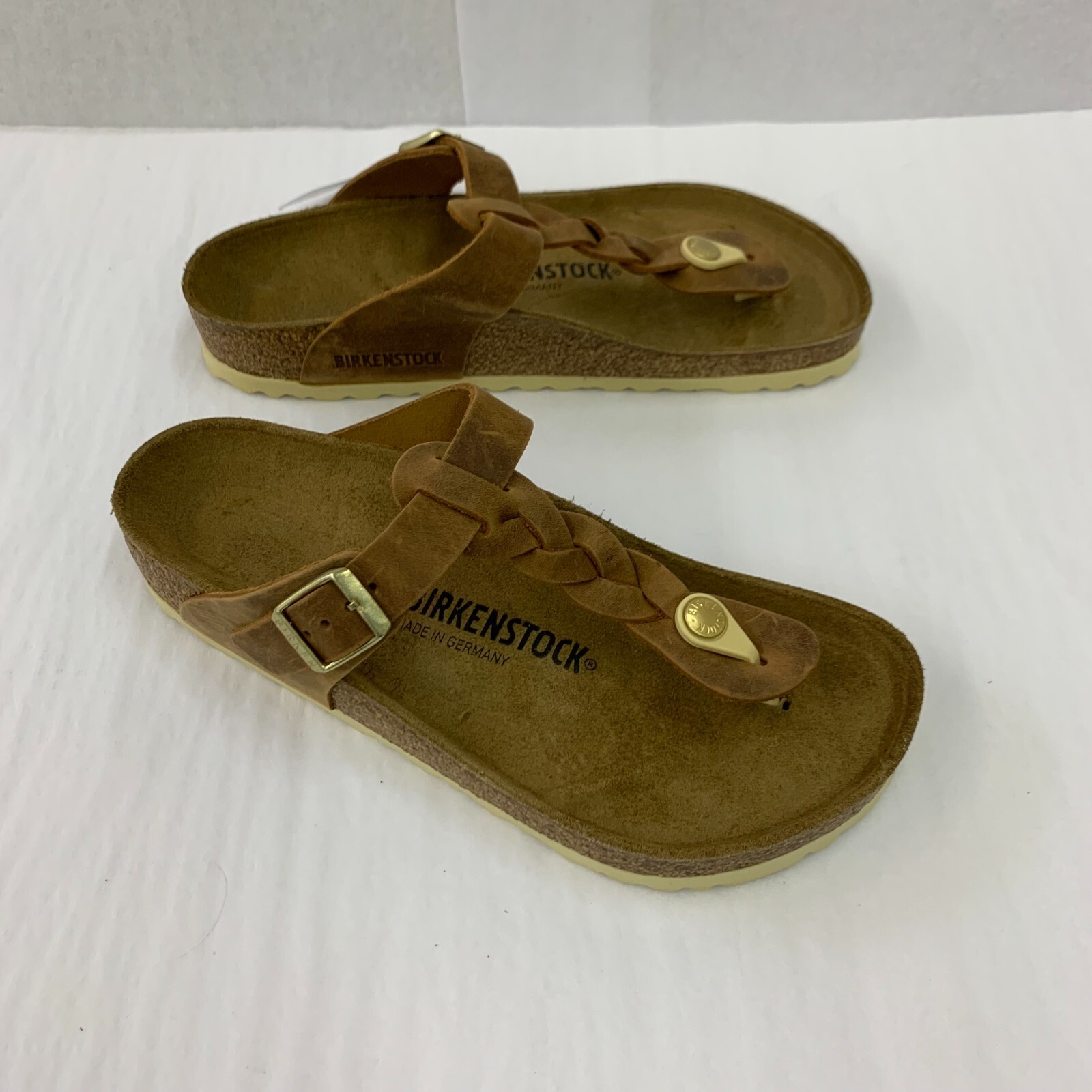 Birkenstock New w/o Box Gizeh Braided Cognac Oiled Leather Regular Select Size
