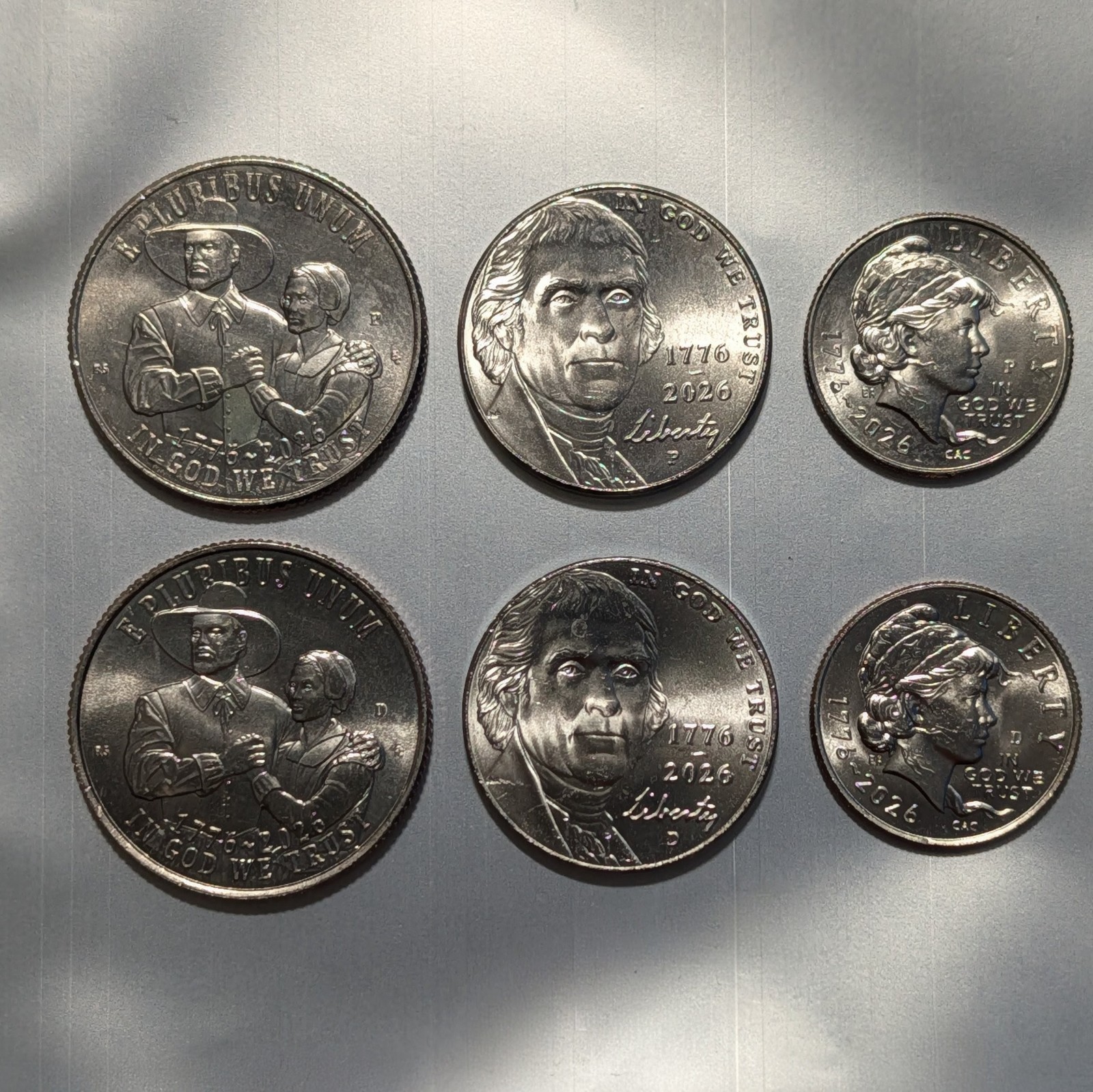 2026 P&D Mayflower Compact Quarter, Emerging Liberty Dime and Jefferson Nickel