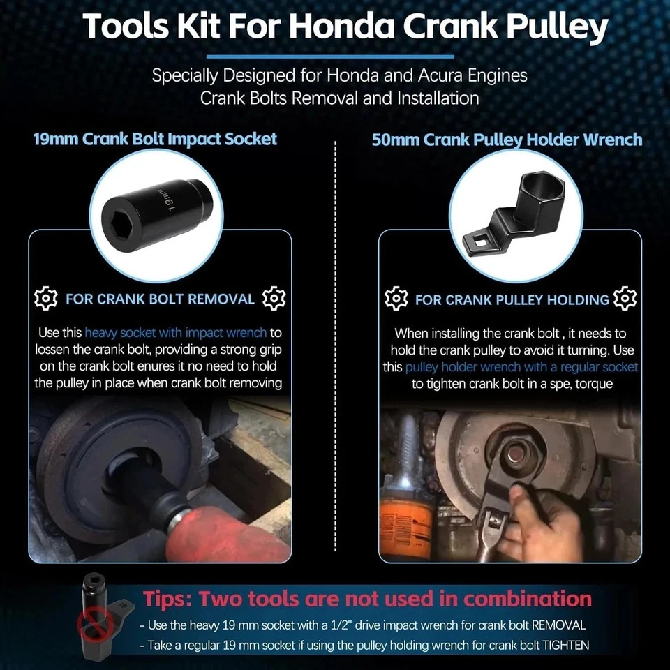 For Honda Crank Pulley Tool 19Mm Harmonic Balancer Socket & 50Mm