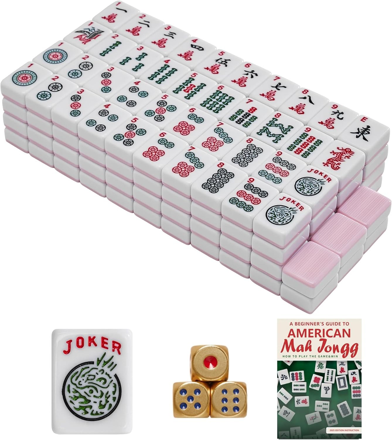 American Mahjong Tile Only, Mah Jong Set Complete with Golden Dices, 166 Blue Ti
