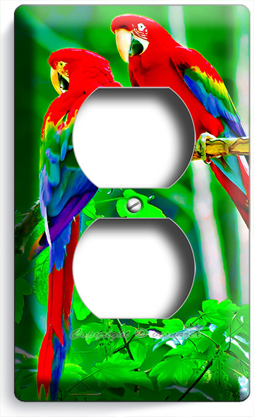 TROPICAL MACAW PARROTS COLORFUL LOVE BIRDS OUTLET WALL PLATE ROOM HOME ART DECOR