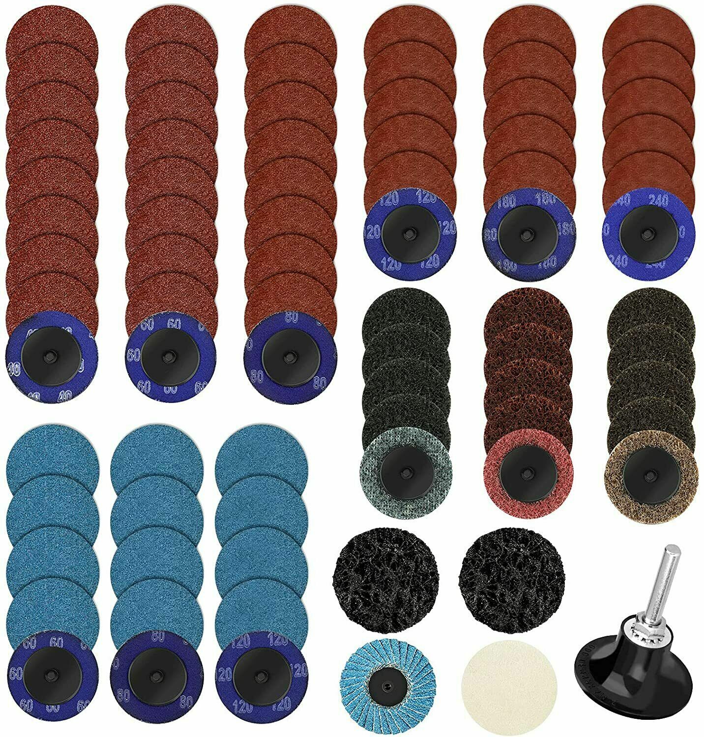 71PCS 2"  Quick Change Sanding Discs Set W/ 1/4 Holder R-Type Die Grinder Discs