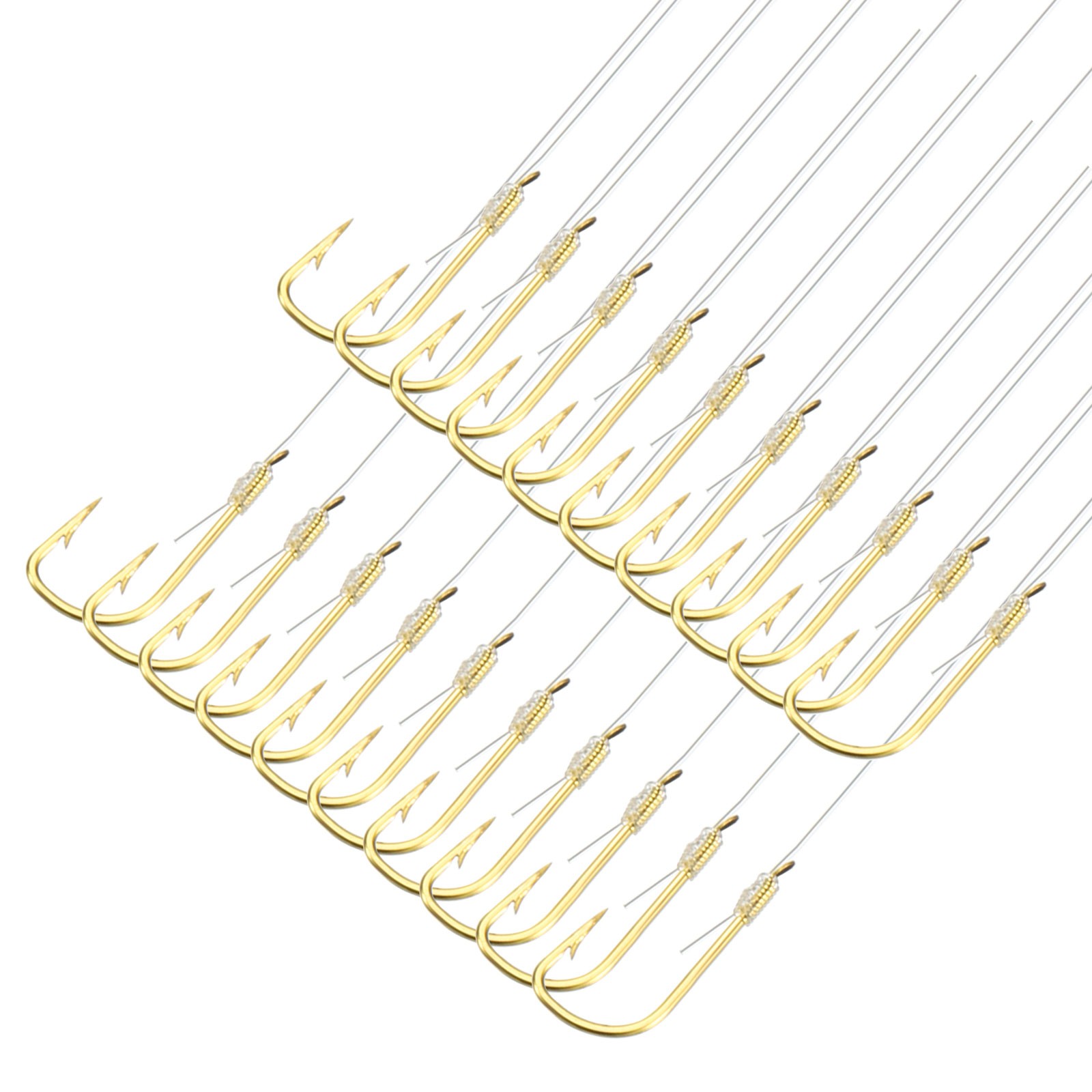 20Pcs 2# Small Fishing Hooks with 45cm Line 0.28x0.15 Inch with Barb Gold Tone