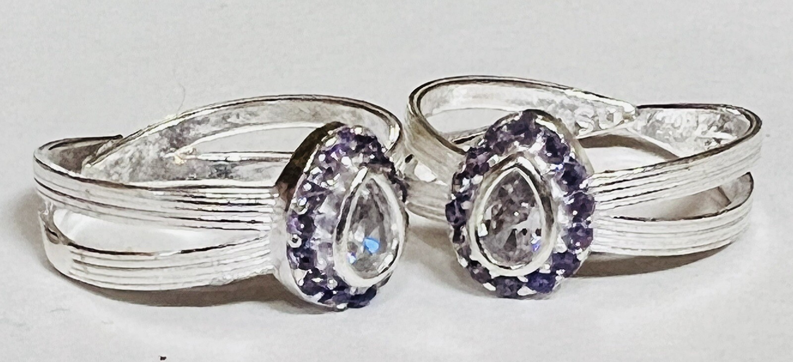 Purple drop CRYSTAL 925 Sterling Silver Toe Ring Pair India Bichiya ADJUSTABLE