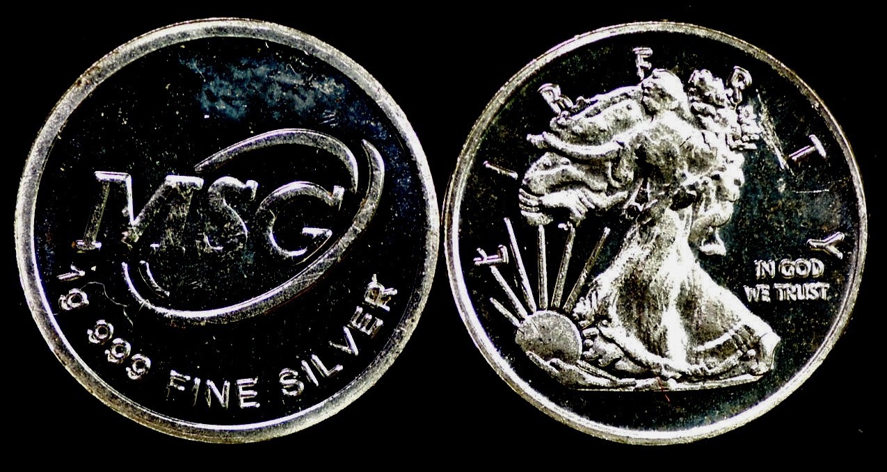 SILVER! ONE GRAM . 999 Fine MSG Solid PURE SILVER coin! $6.50 Ea FREE SHIPPING!