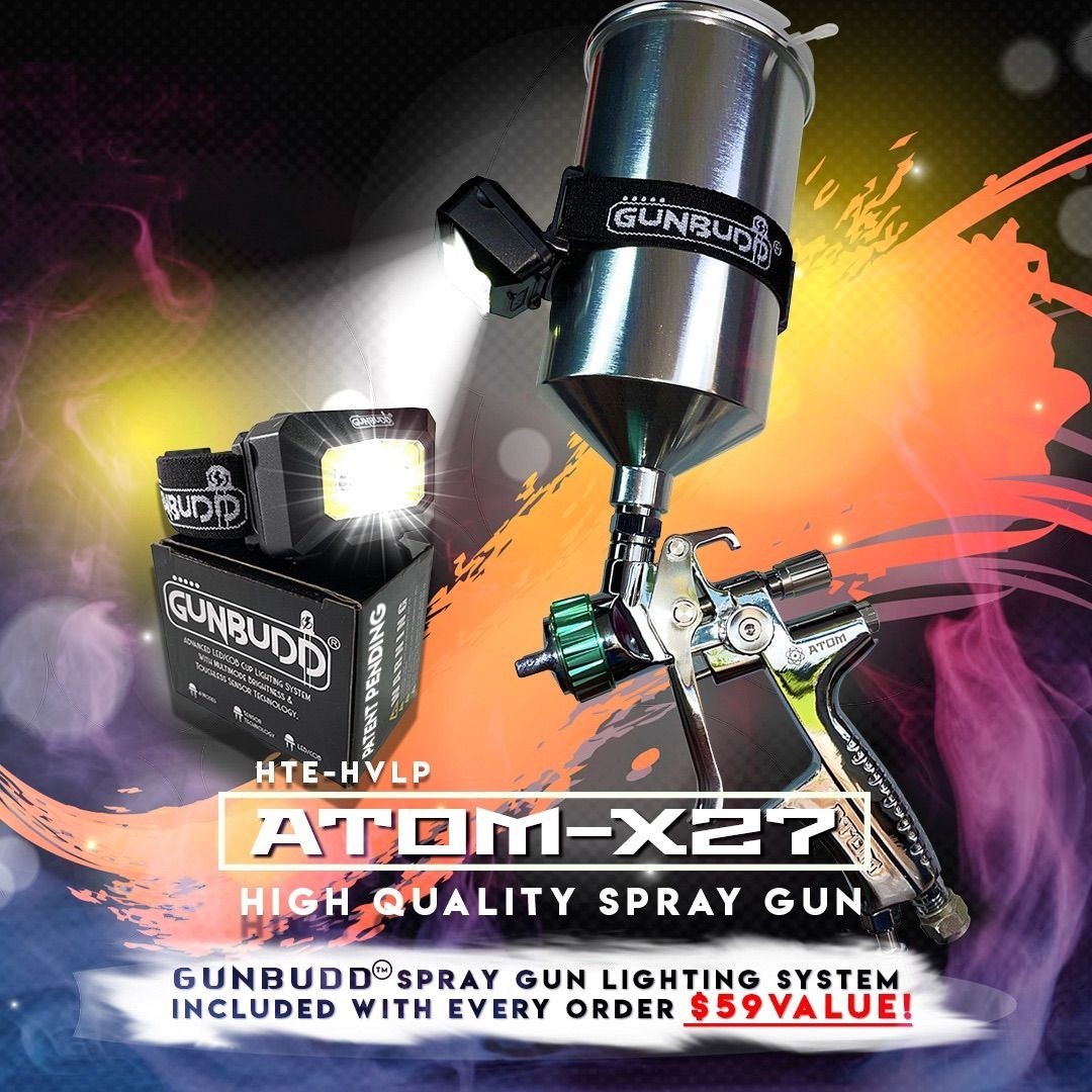 HVLP Spray Gun Kit – ATOM X27 Gravity Feed with FREE GunBudd Light System
