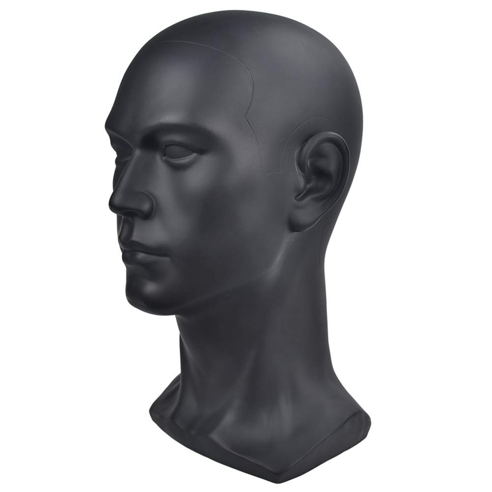 Ba Sha PVC Mannequin Head Black Male Manikin 1 Count (Pack of 1), Matte black