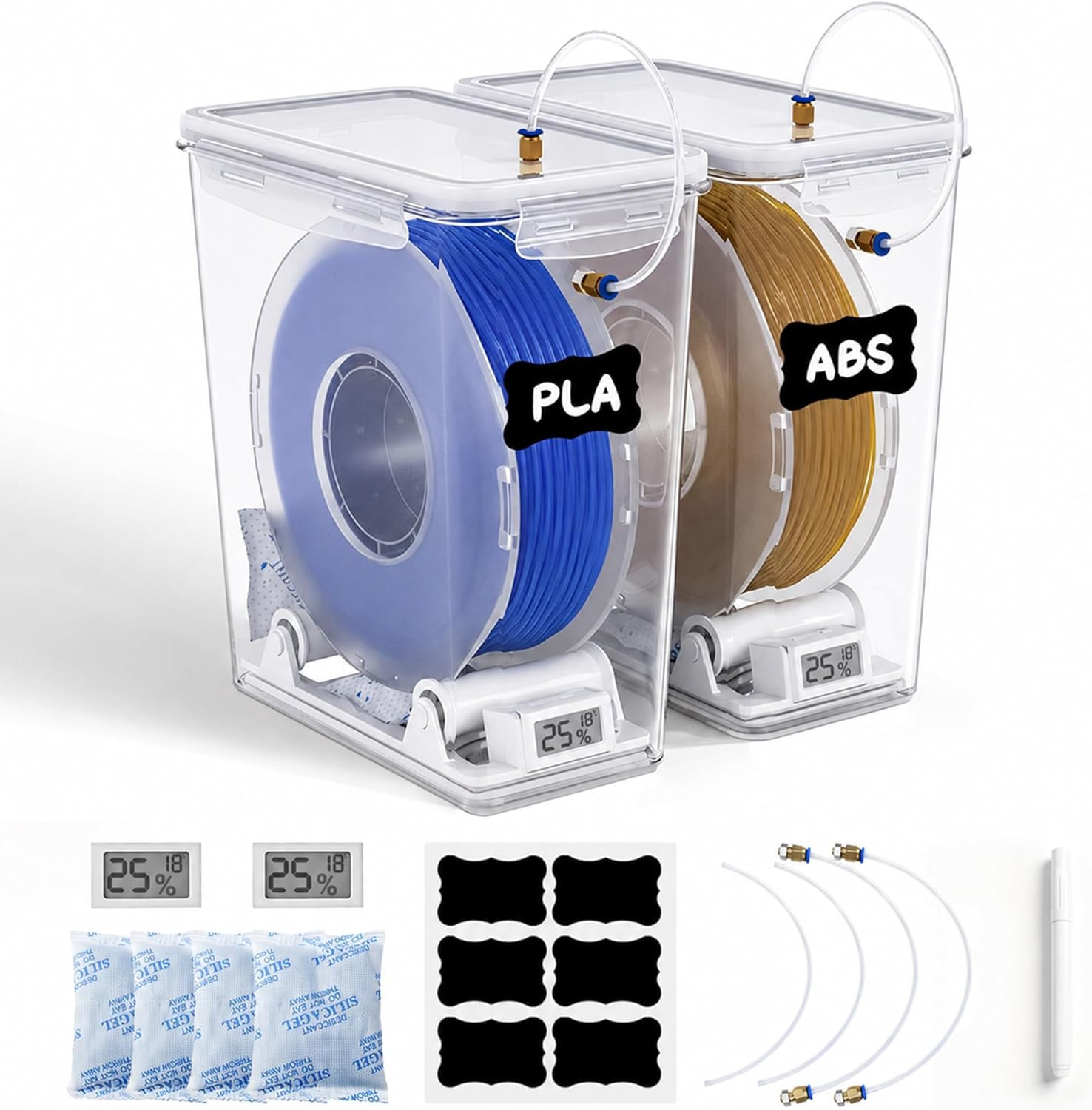 3D Printer Filament Storage Box, Airtight Filament Dry Box with Dual Outlets, Hy