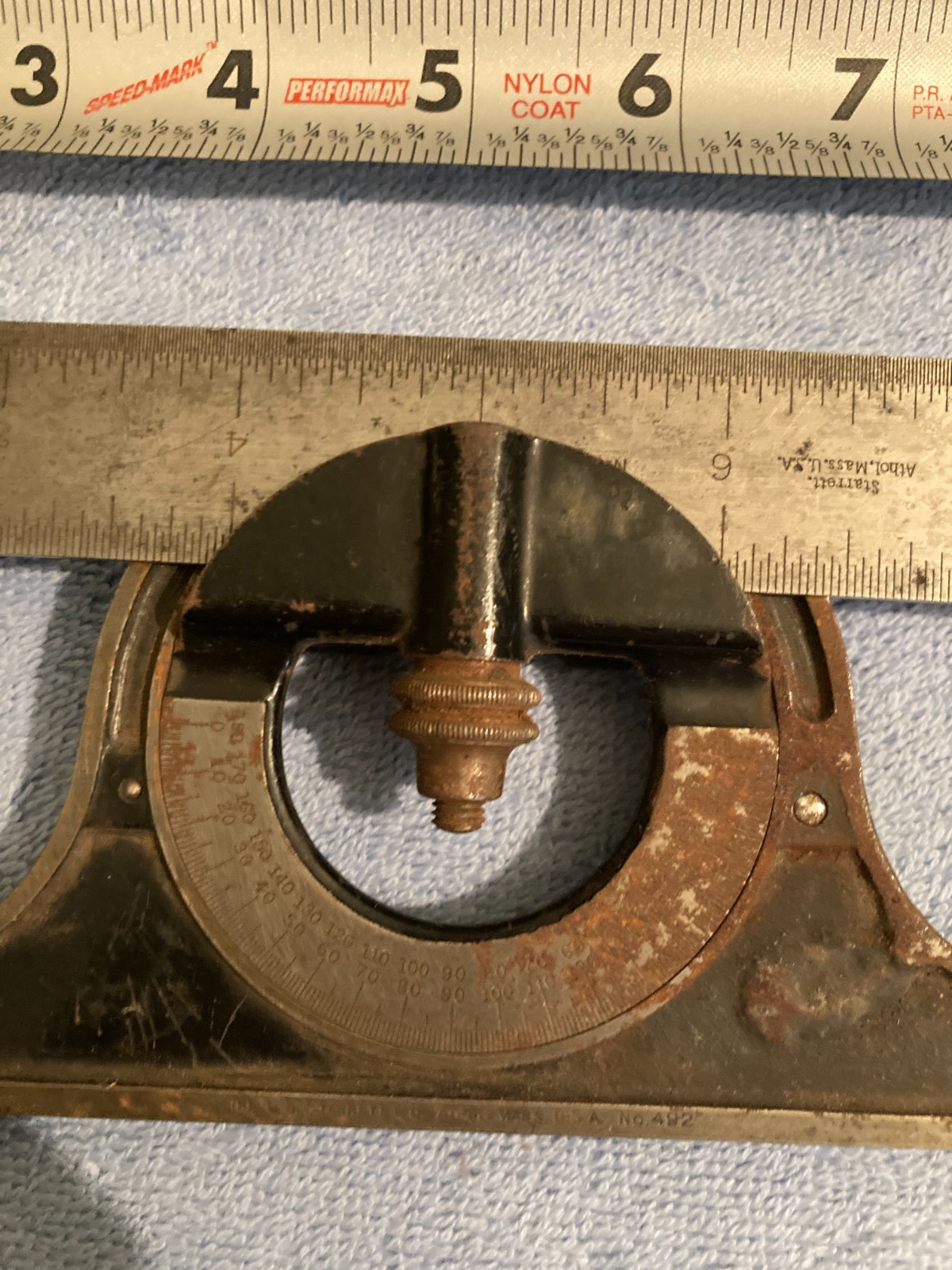 VINTAGE LS STARRETT 492 PROTRACTOR & RULER BUBBLE LEVEL MACHINIST TOOLS READ