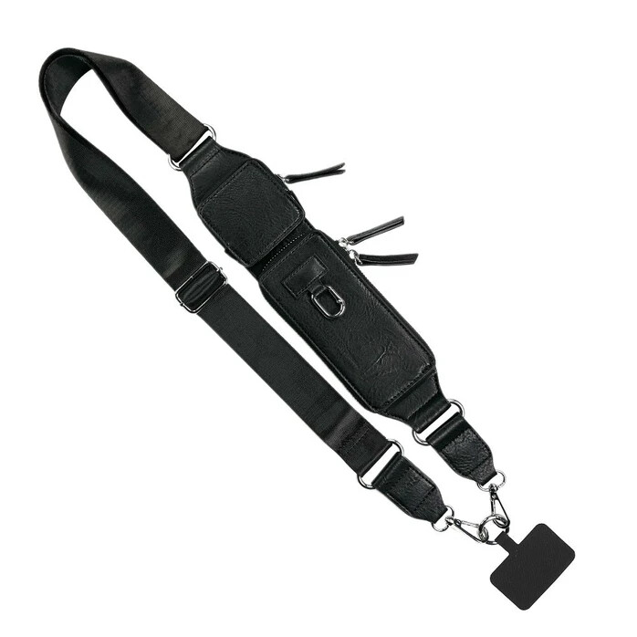 SAVE THE GIRLS - CLIP & GO - ZIP & CLIP CROSSBODY BLACK CELL PHONE STRAP RFID