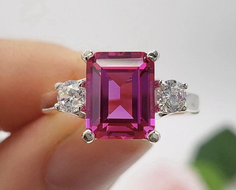 Natural Pink Sapphire Ring Victorian Sapphire Wedding Ring 925 Sterling Silver