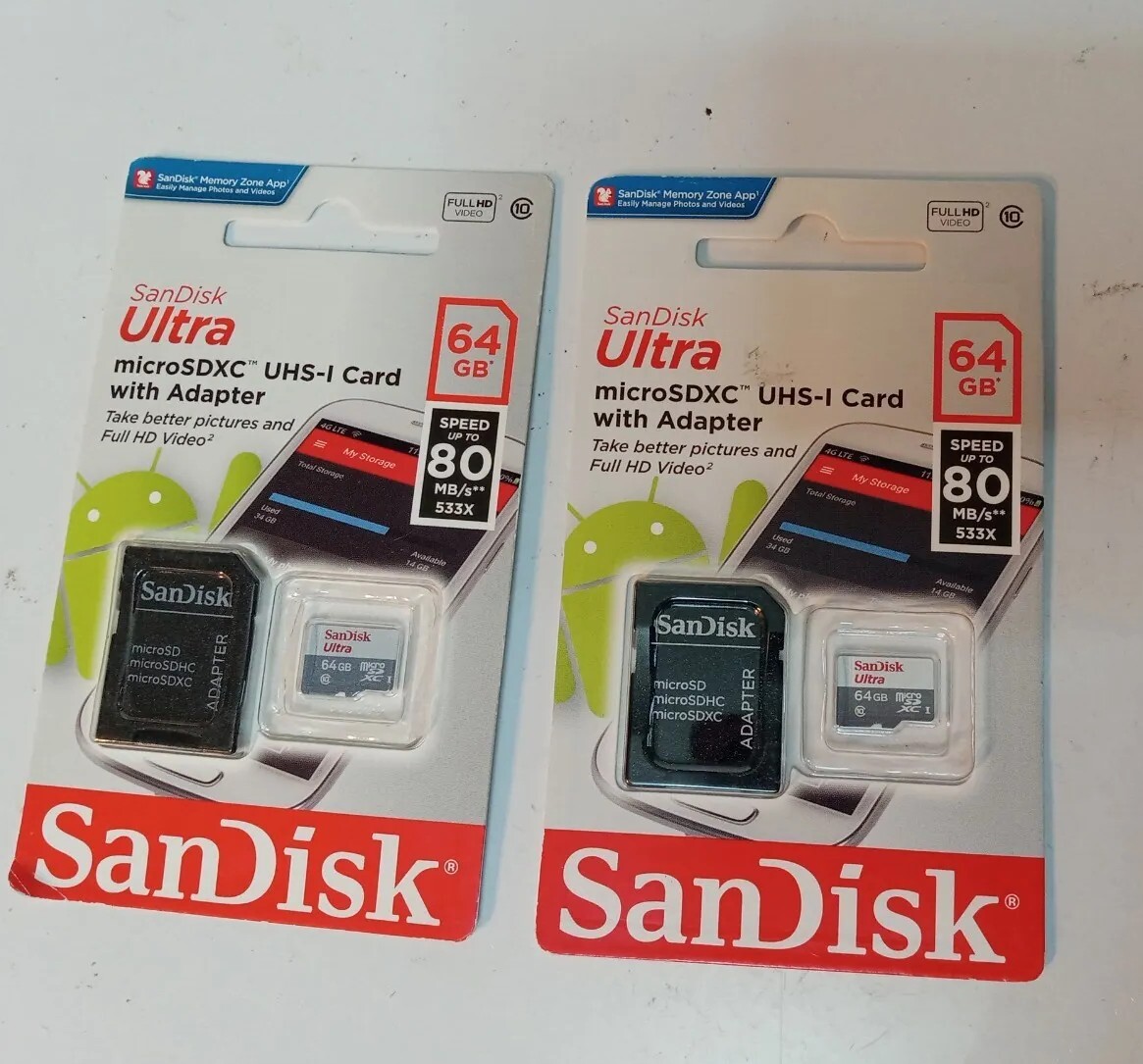 (2)SanDisk 64GB Ultra Class 10 80MB/S 533X  Micro SDXC UHS-I TF Memory Cards