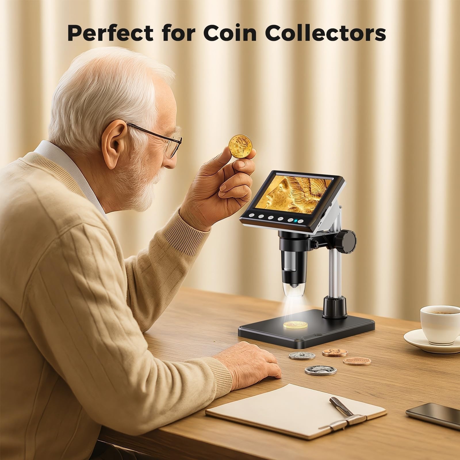 Aikokkl 4.3" LCD Digital Coin Microscope with LED Light - 1000X Magnification