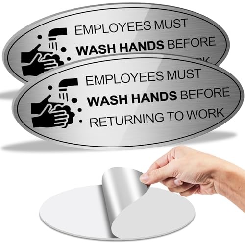Employees Must Wash Hands Sign Wash Your 2 Pack 8.5x3.5 inches Brushed Silver