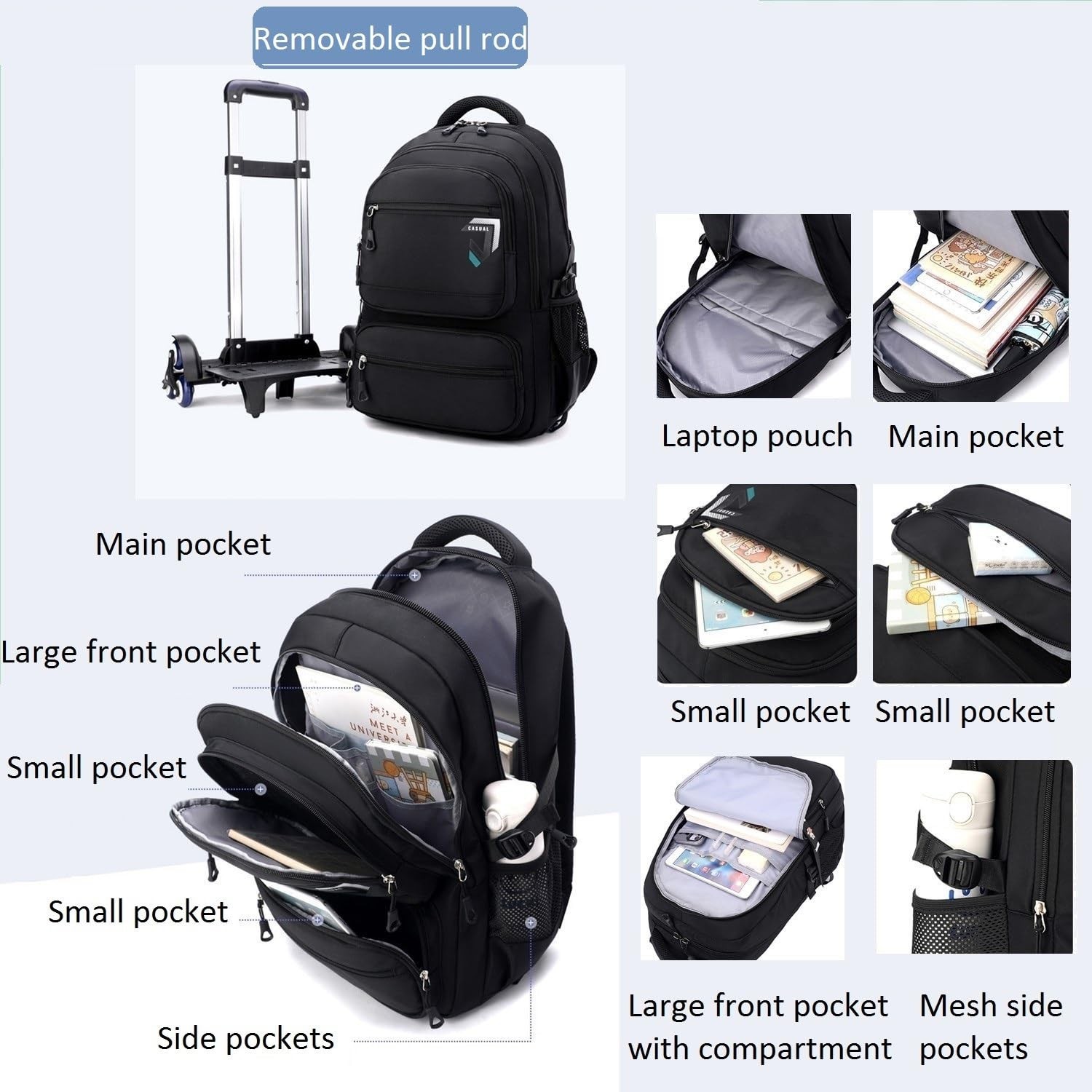 Rolling Backpack for Boys Backpack with Wheels for Kids Roller Laptop School ...