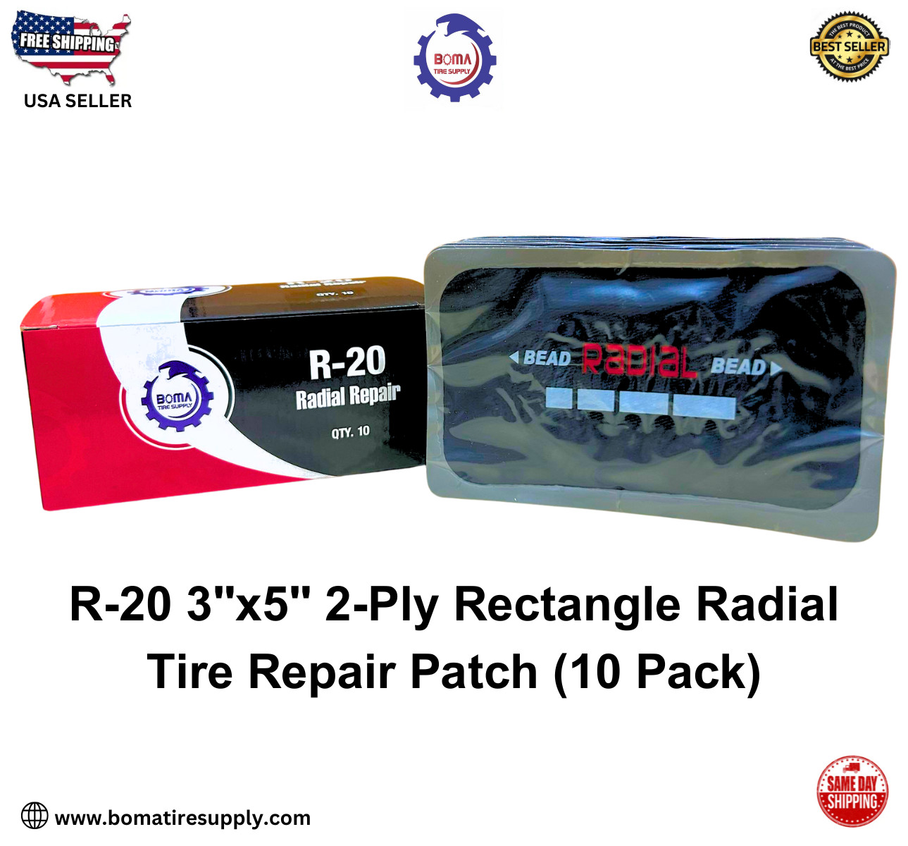 3" x 5" 2-Ply Rectangle Radial Tire Repair Patch 10-Pack (R-20) – Heavy Duty USA