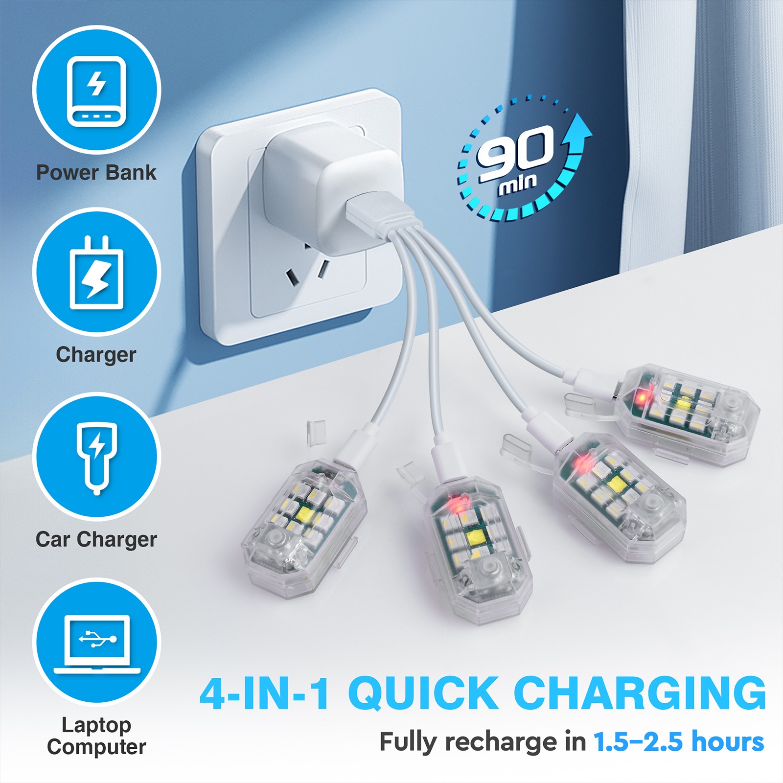 8PCS Wireless LED Strobe Lights w/Remote Control Waterproof Anti-Collision Lamp
