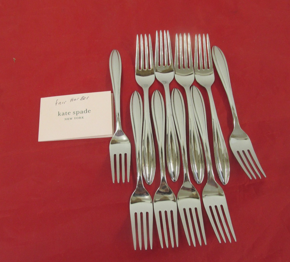 LENOX PATTERN FAIR HARBOR  STAINLESS  10  PC   7 3/8 INCH INDIVIDUAL SALAD FORKS