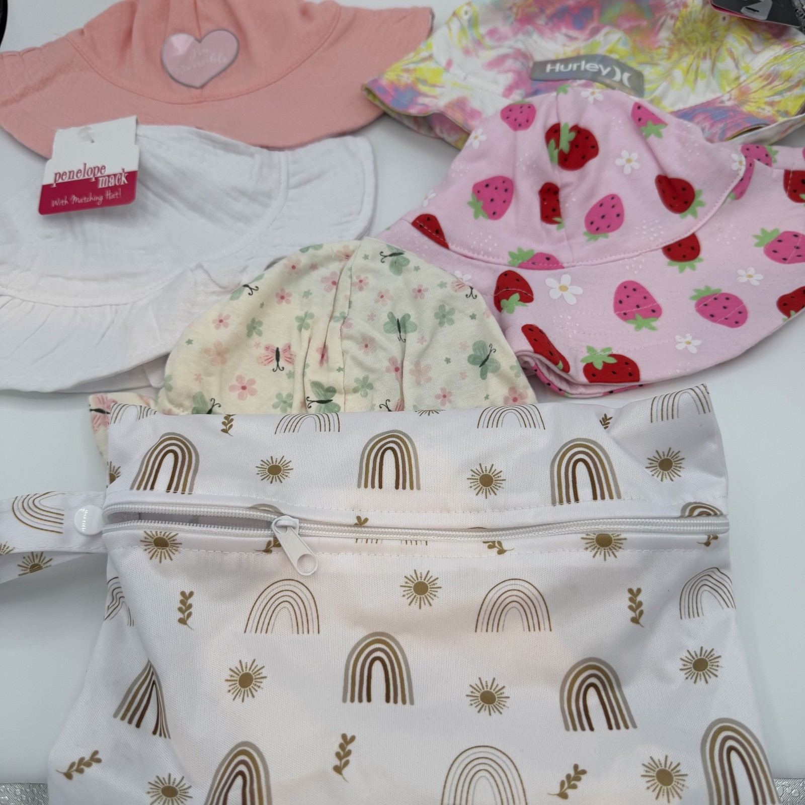 Baby Girl Sun Hats Lot 3-6 Months Mixed Brands Styles + 3 Diaper Bags Infant Set