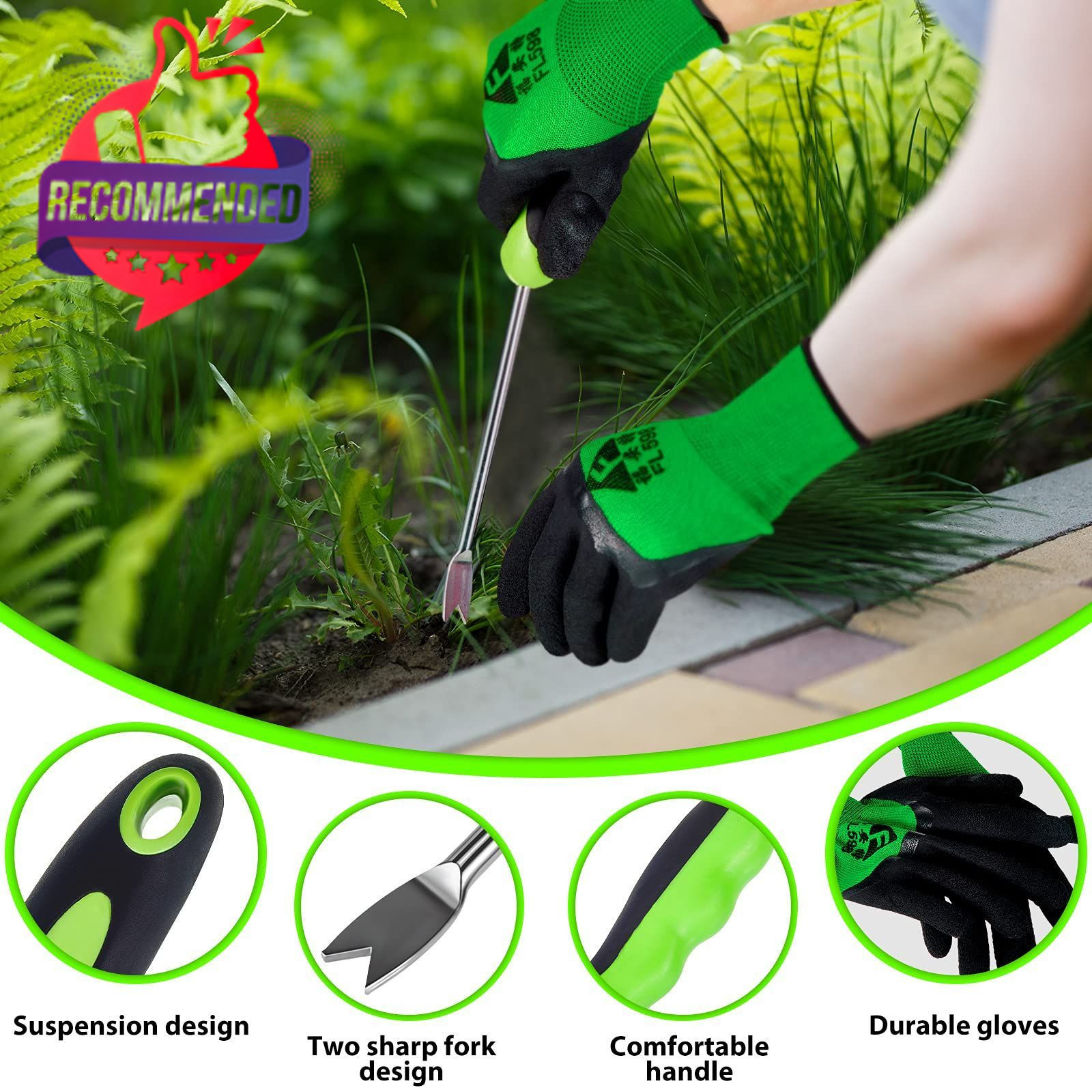 12.8'' Dandelion Weed Puller Tool with Soft Handle Polished Stainless Steel...