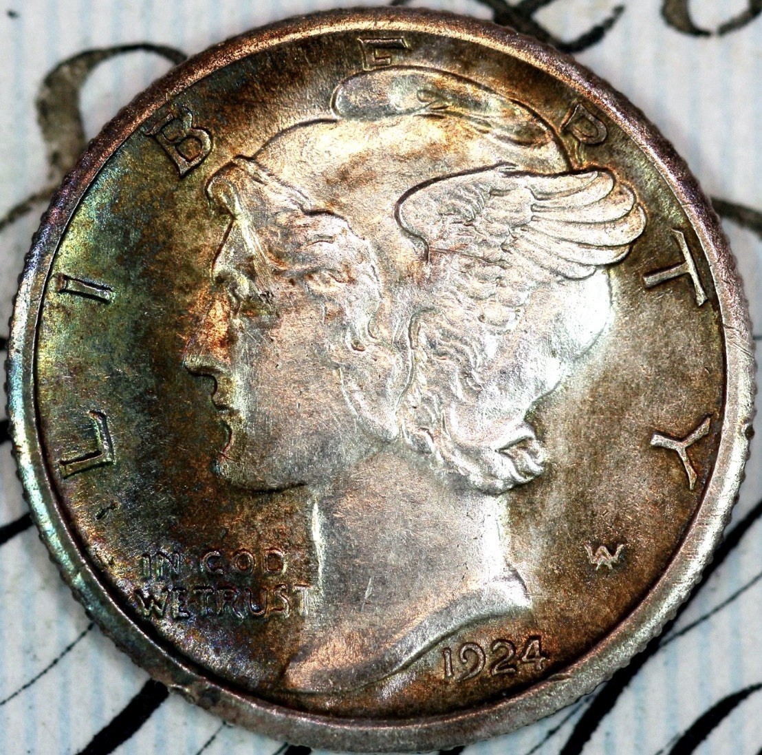 1924-S CHOICE UNC MS MERCURY SILVER DIME DC427 FROM MATTHEWS HOARD