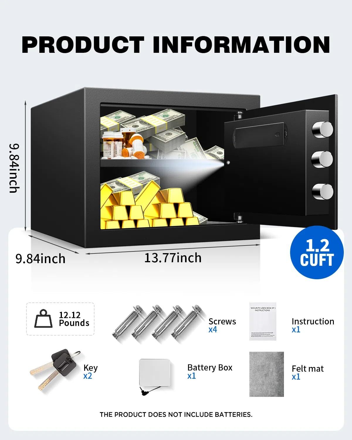 1.2 Cub Small Home Safe box Fireproof Waterproof, Security Safe and Lock Box wit