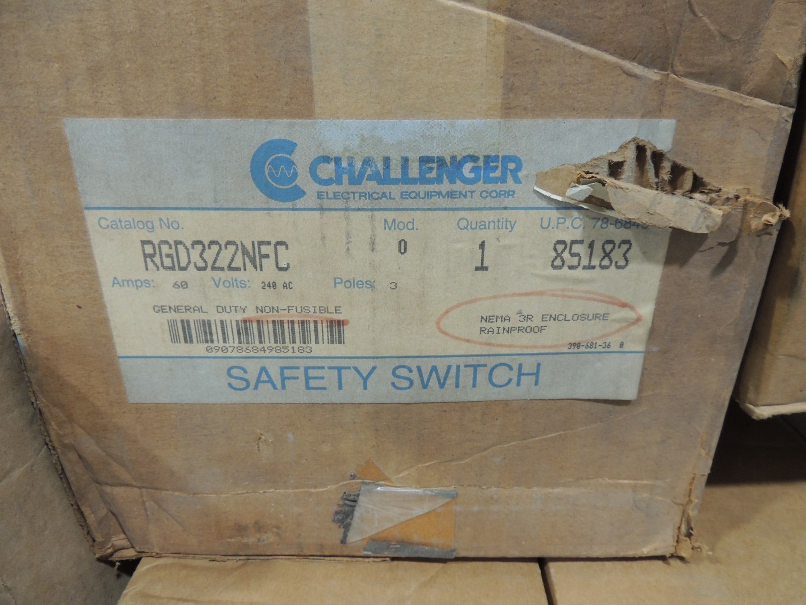 NEW CHALLENGER RGD322NFC 60A 240V 3P NON-FUSIBLE NEMA 3R SAFETY SWITCH