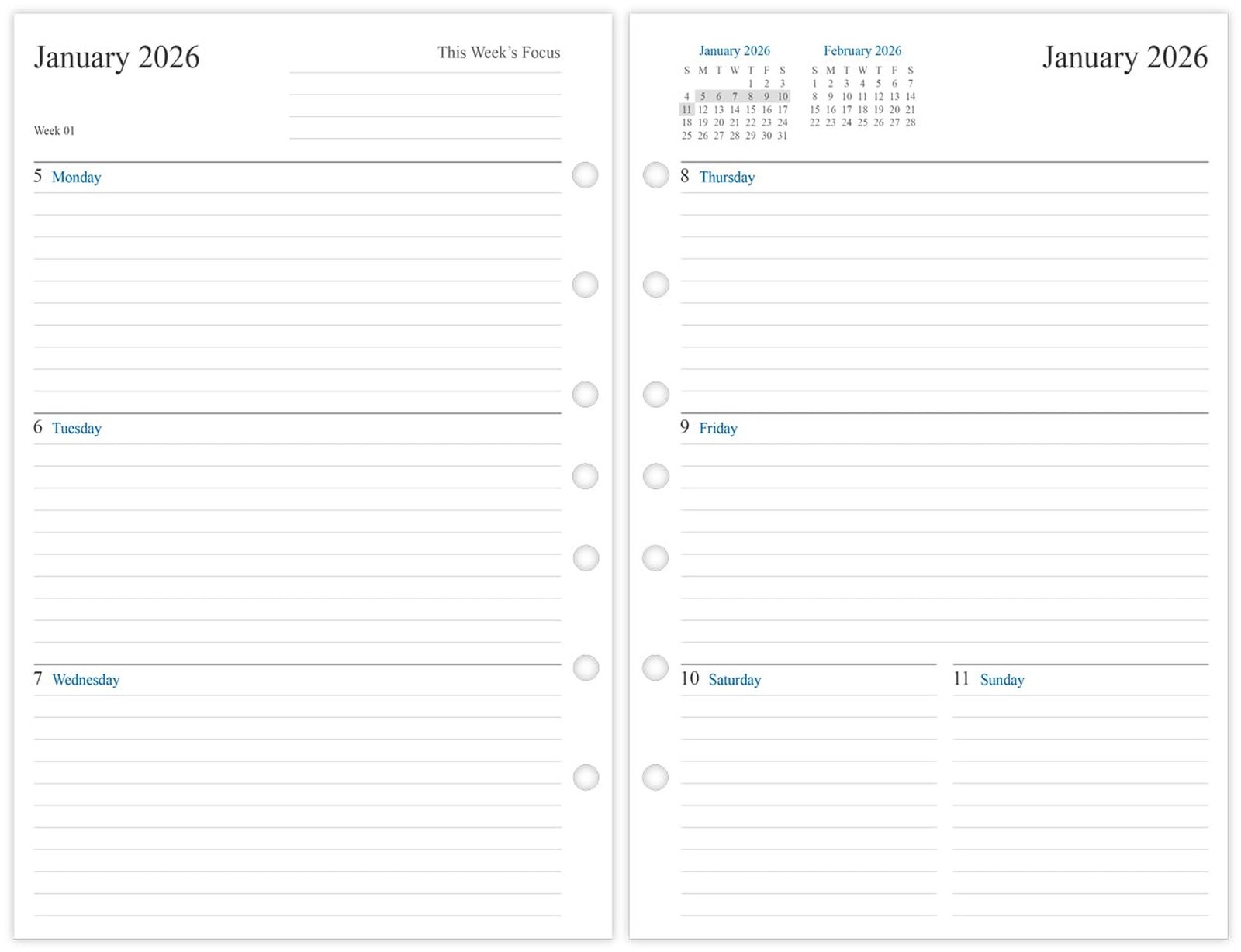 newestor 2026 Weekly Planner Refill for Mini Binder, Week on Two Pages, 5.5"x...