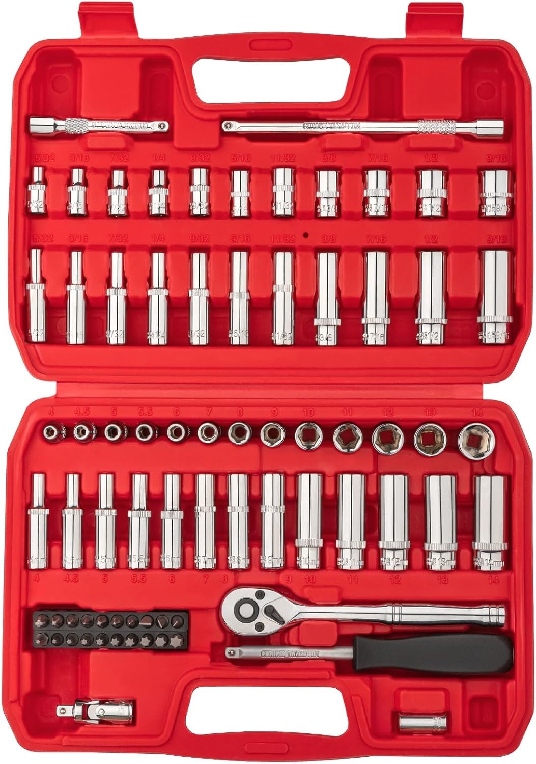 1/4" Drive Socket Set 74-Piece, 1/4” Drive Master Socket Set with Ratchets, 1/4"
