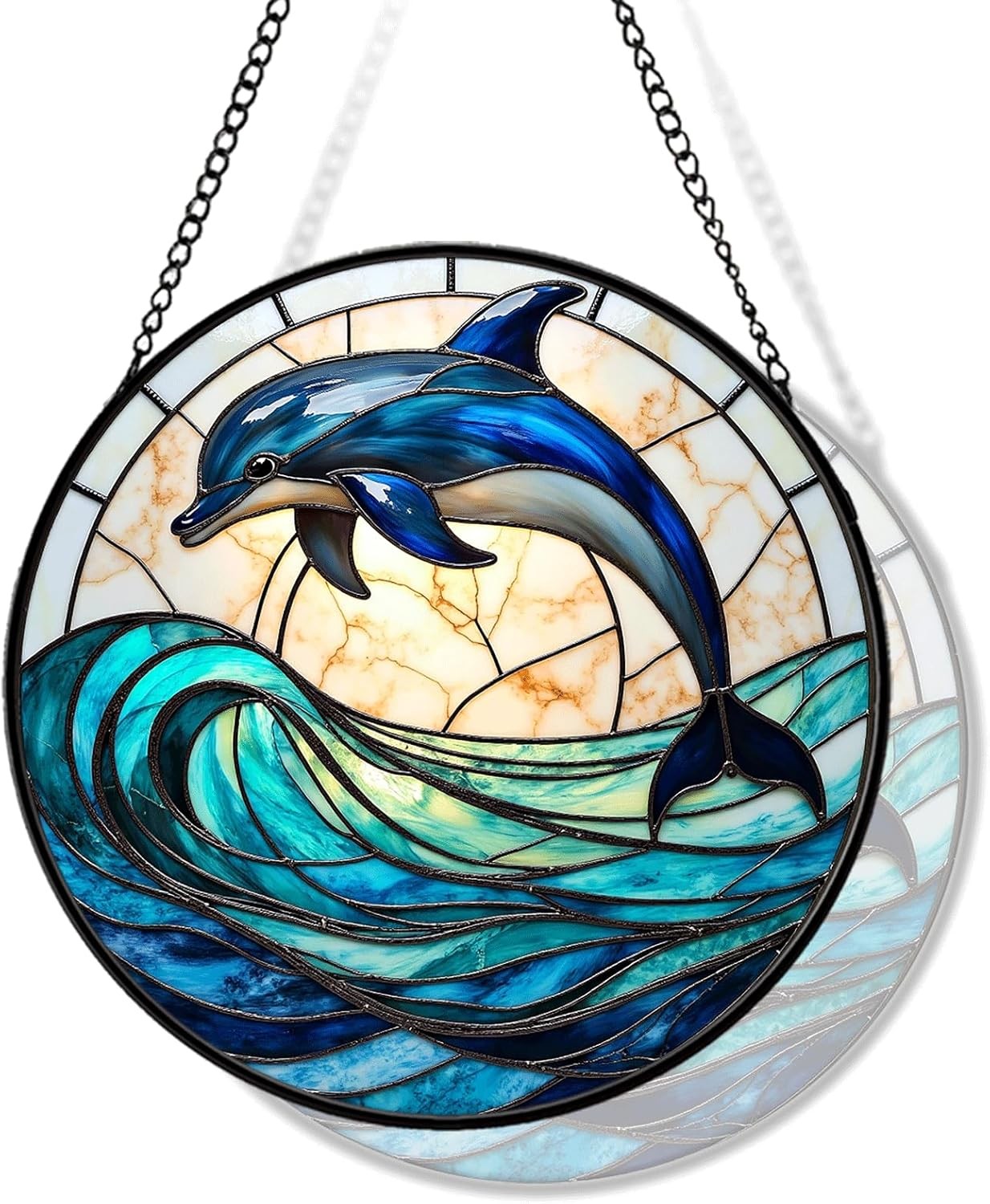 Stained Glass Dolphin Window Hanging, Blue Ocean Suncatcher Christmas Gift