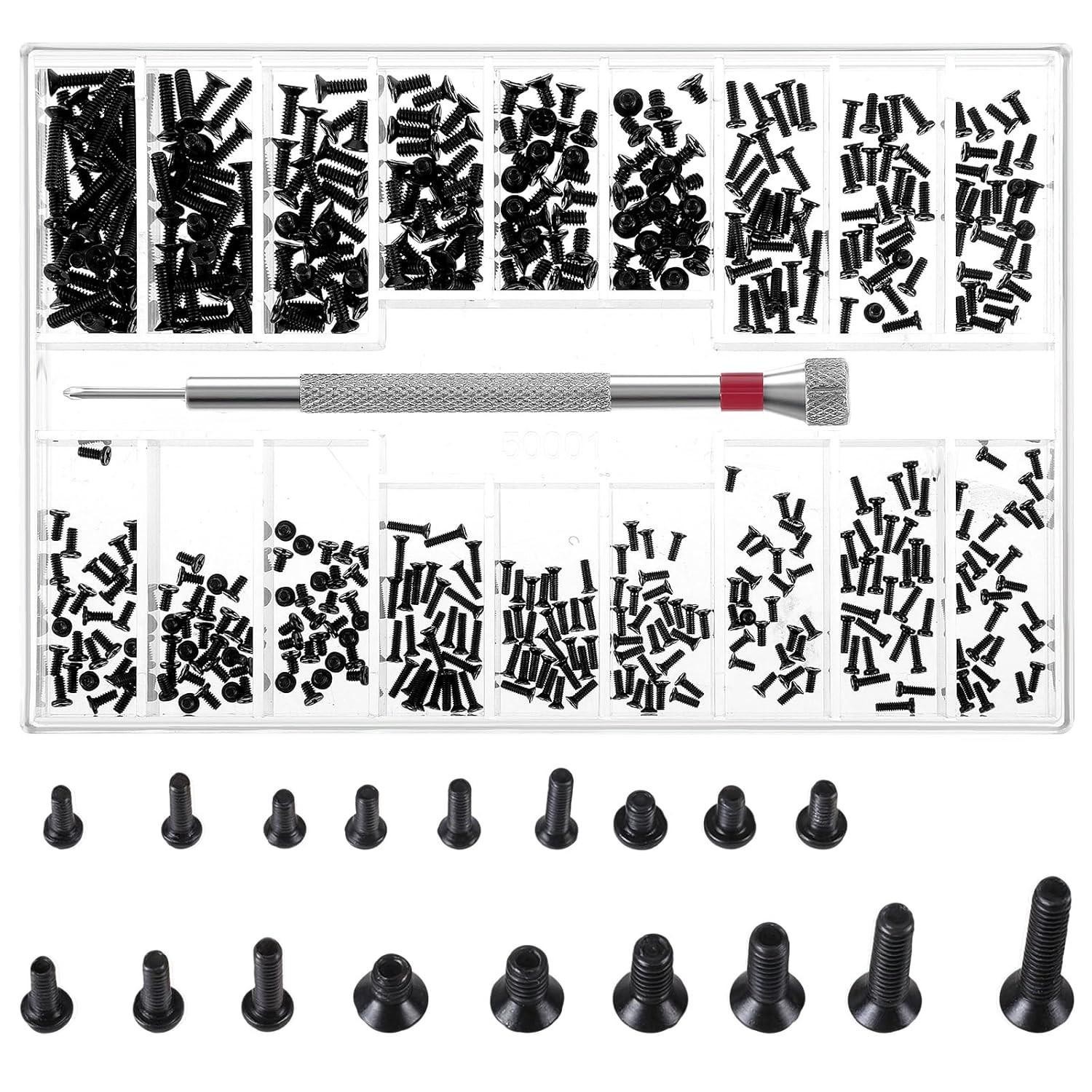 Small Screws Assortment Kit M1.2 / M1.4 / M2.0 Tiny Micro Screws Set Black 500pc
