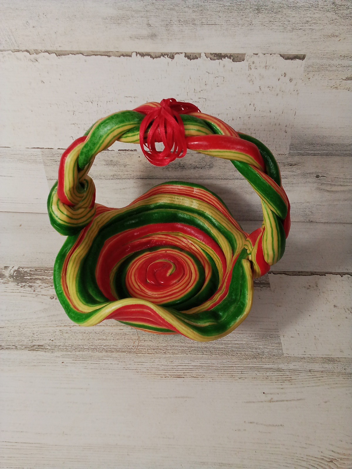 Hard Plastic Multi Color Braided Funky Cool Basket Beautiful Decor