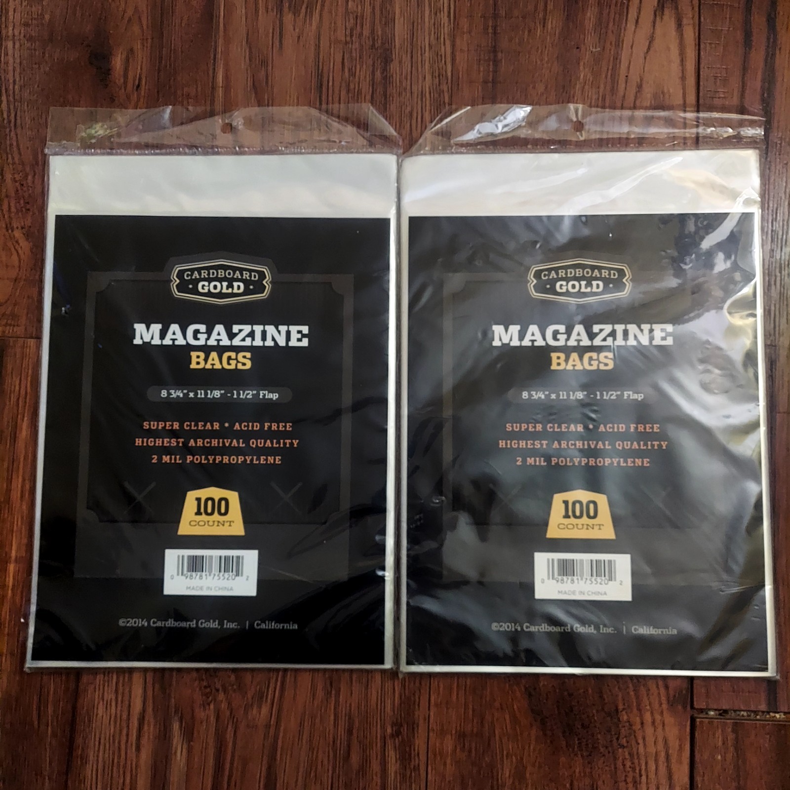 Cardboard Gold Magazine Bags 8 3/4" X 11 1/8" - 1 1/2" Flap (2) Packs 200 Total