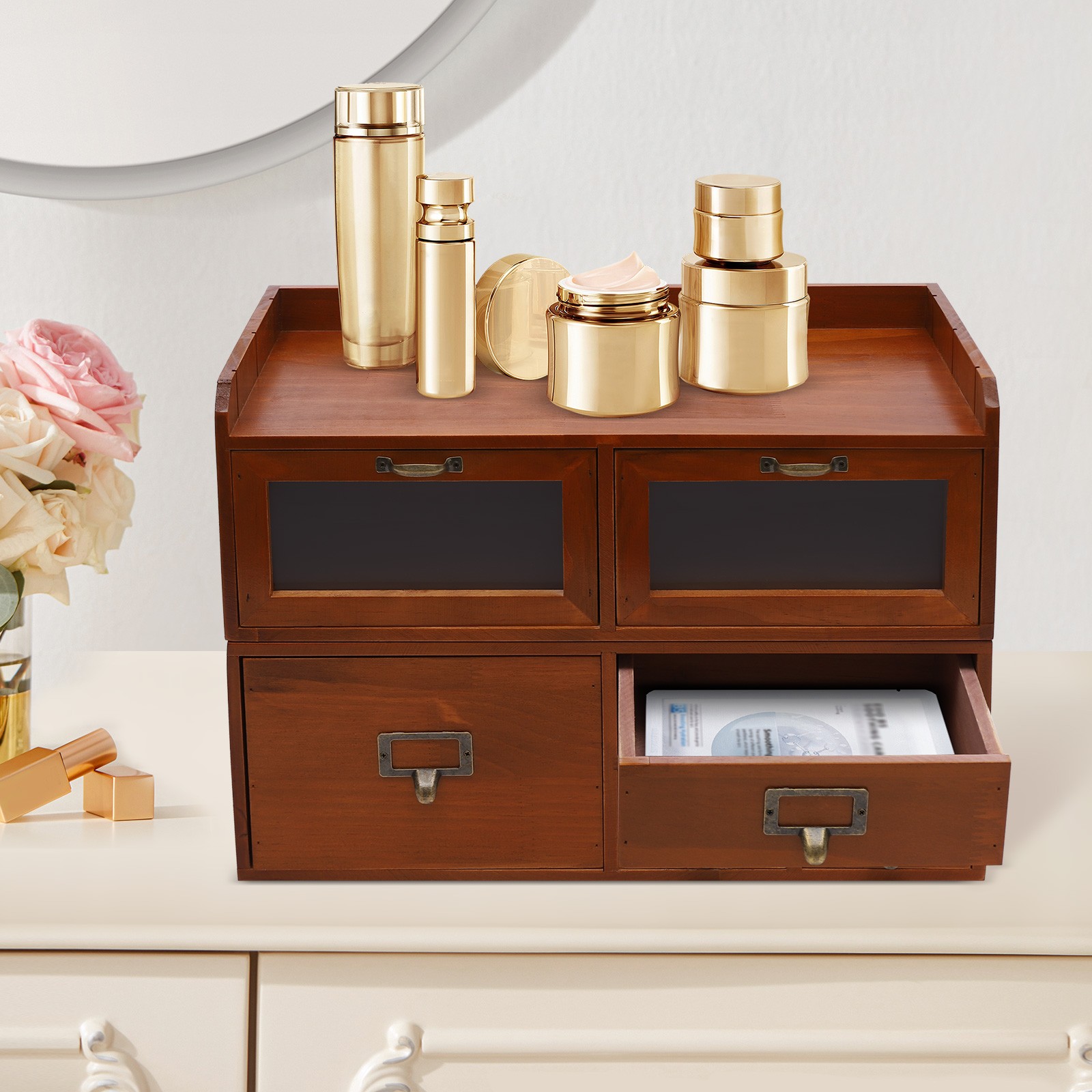 Vintage Desktop Organizing Cabinet with 6 Drawers for Efficient Storage