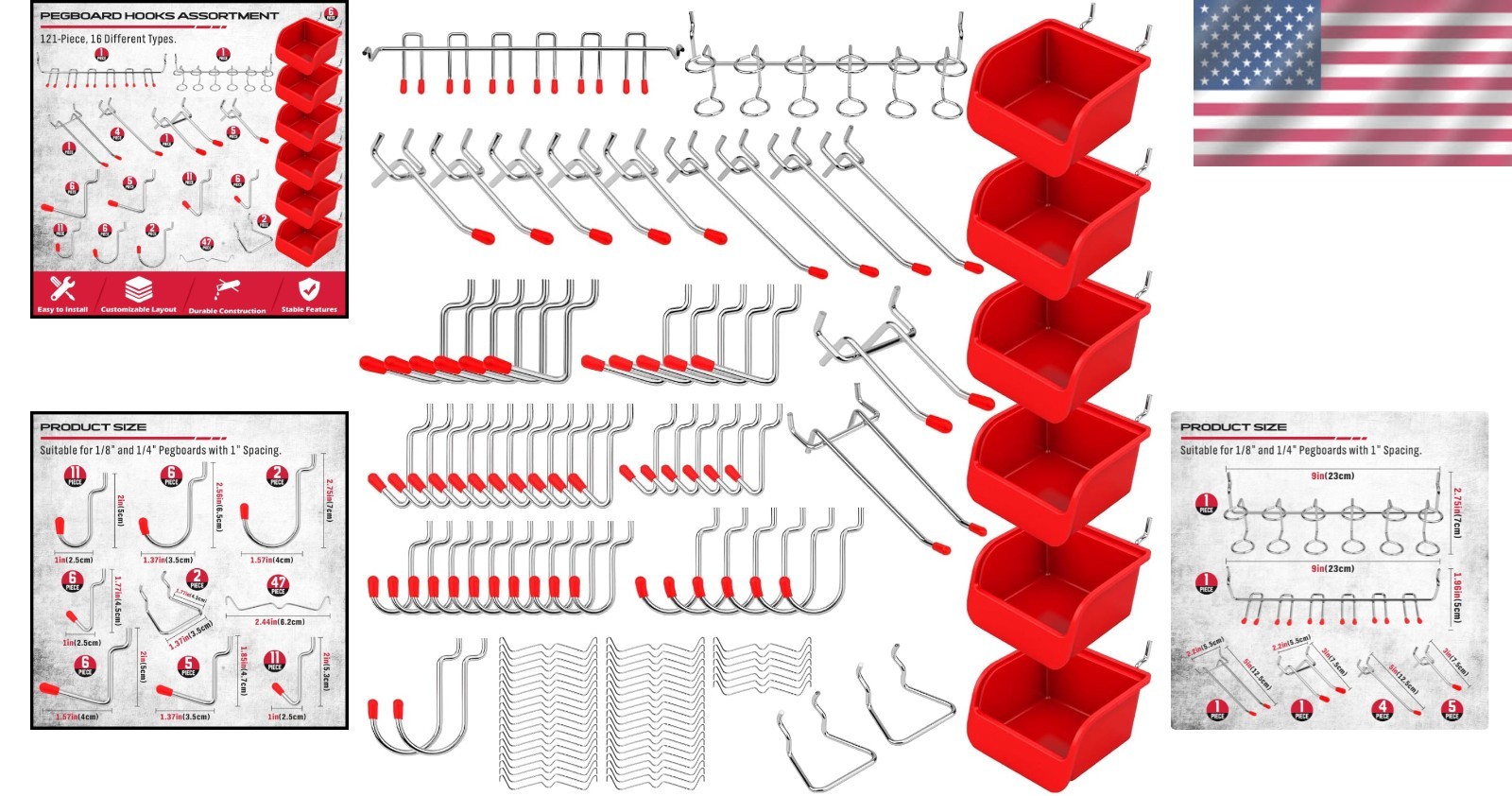 121-Piece Rust-Resistant Pegboard Hook Set with Durable Bins – Organize Smartly