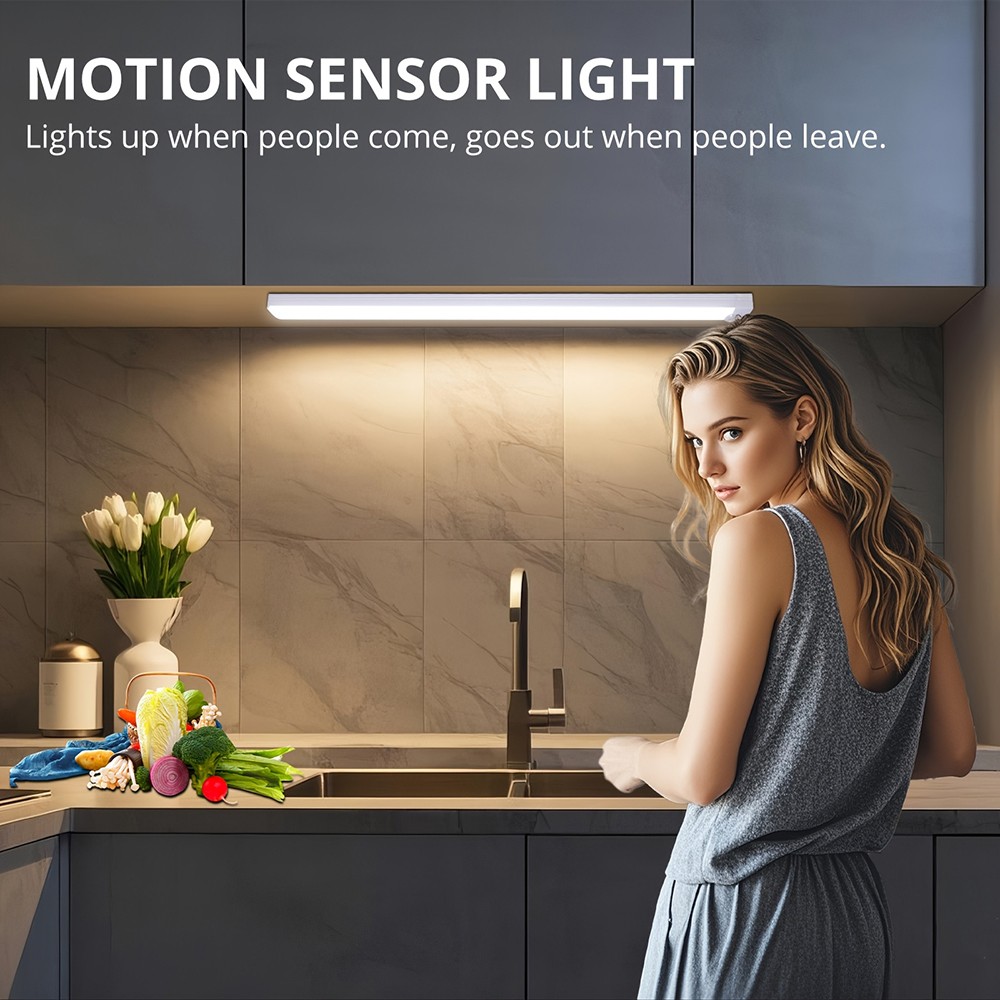 4 Pack LED Under Cabinet Lights, Rechargeable Motion Sensor, 3 Color Dimmable