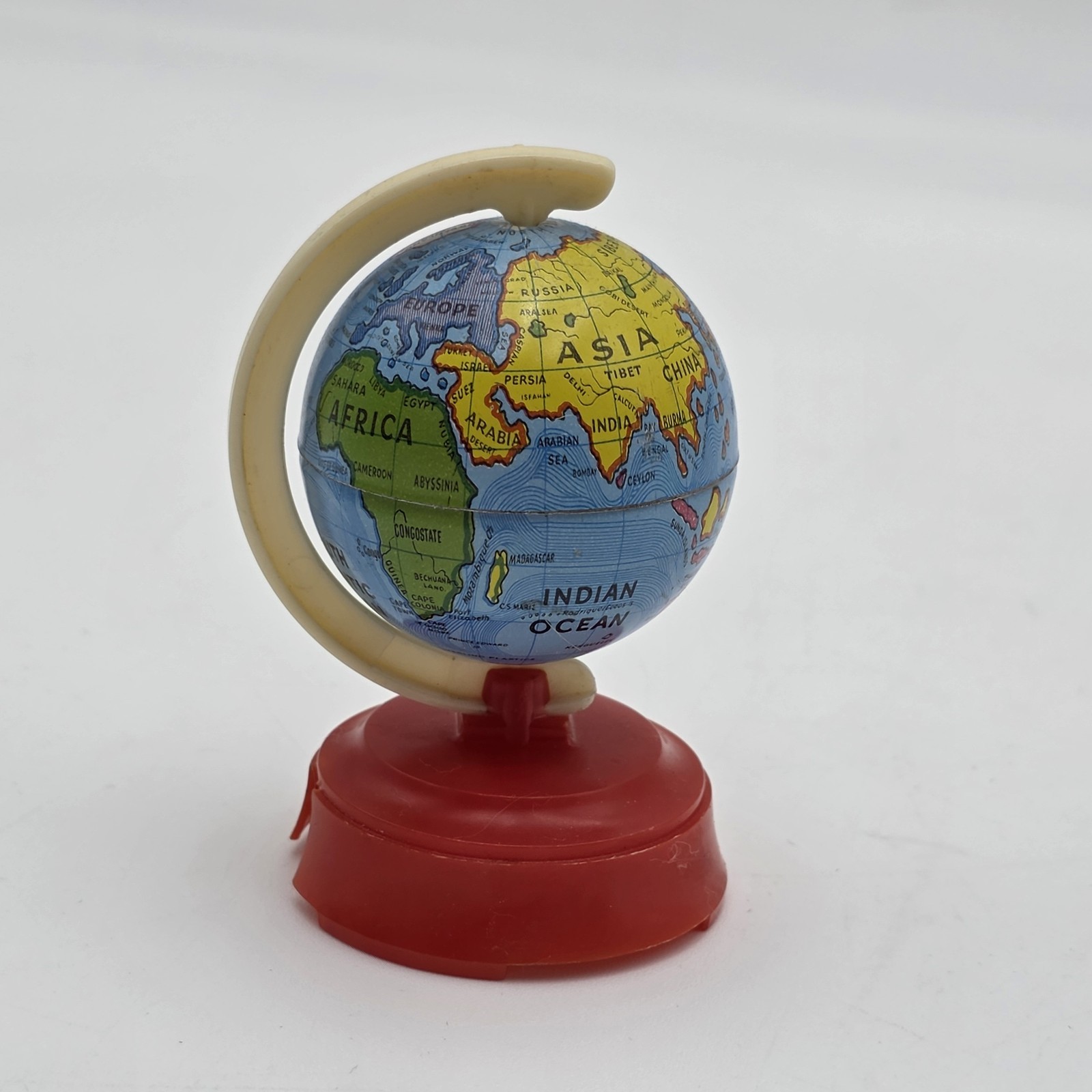 Vintage Globe Pencil Sharpener Tin Litho Made by Sterling Products USA