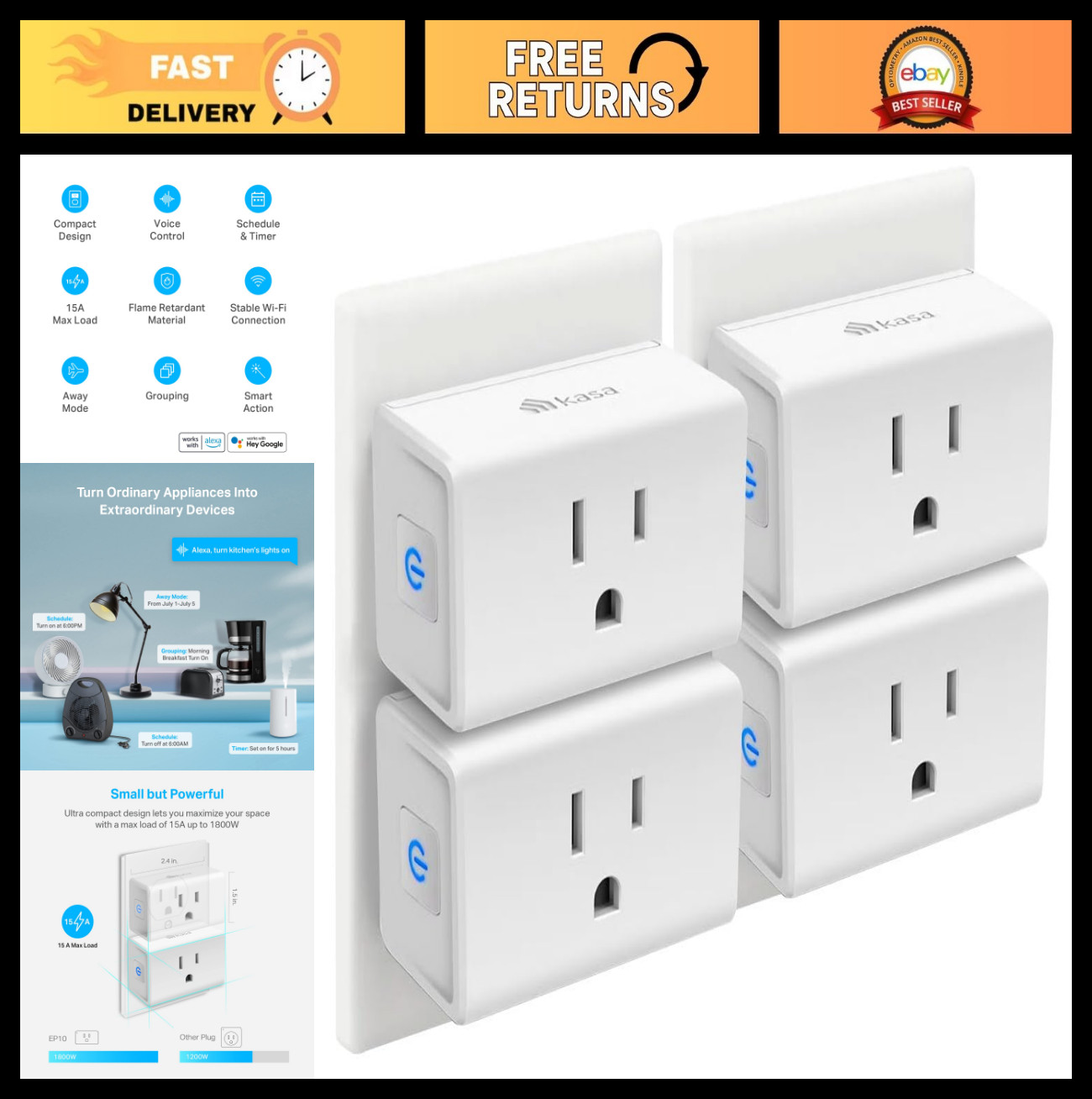 Smart Wi-Fi Plug Mini 15A, Works with Alexa & Google Home, UL Certified, 4-Pack