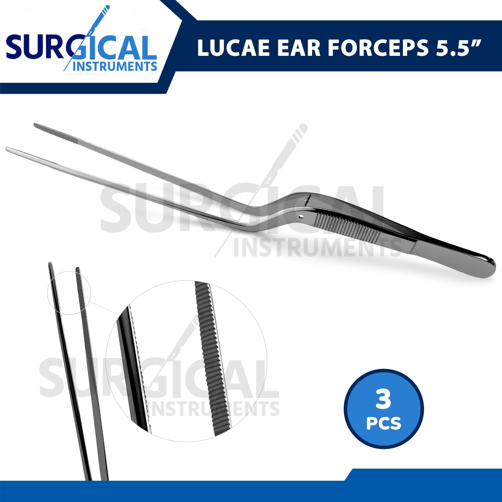3 Lucae Ear Forceps 5.50" Bayonet Shape Serrated Tips German Grade Stainless