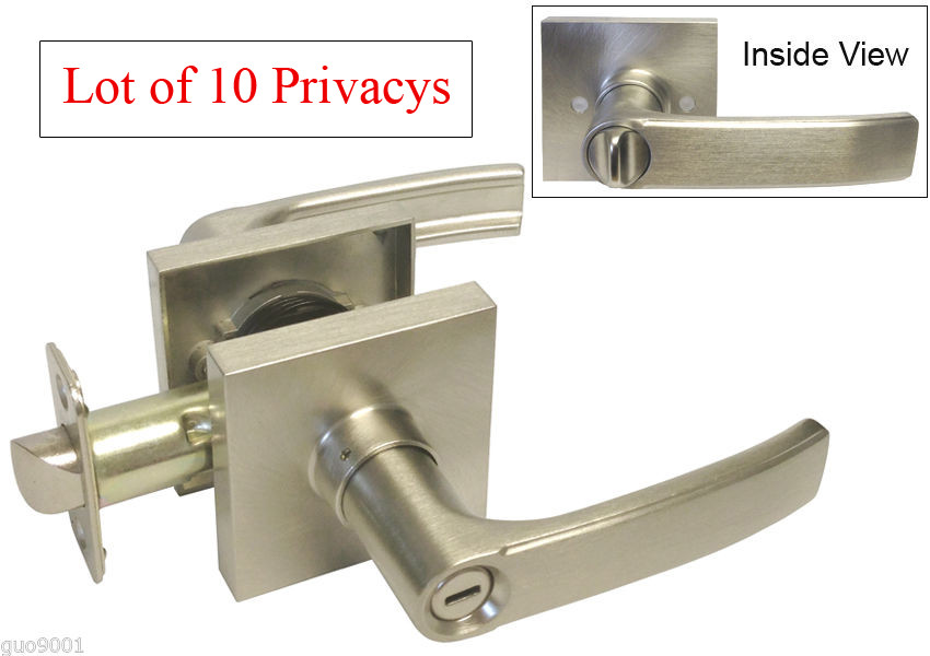 10 Satin Nickel Square Plate Privacy Lever Locks bedroom bathroom Brushed Nickel