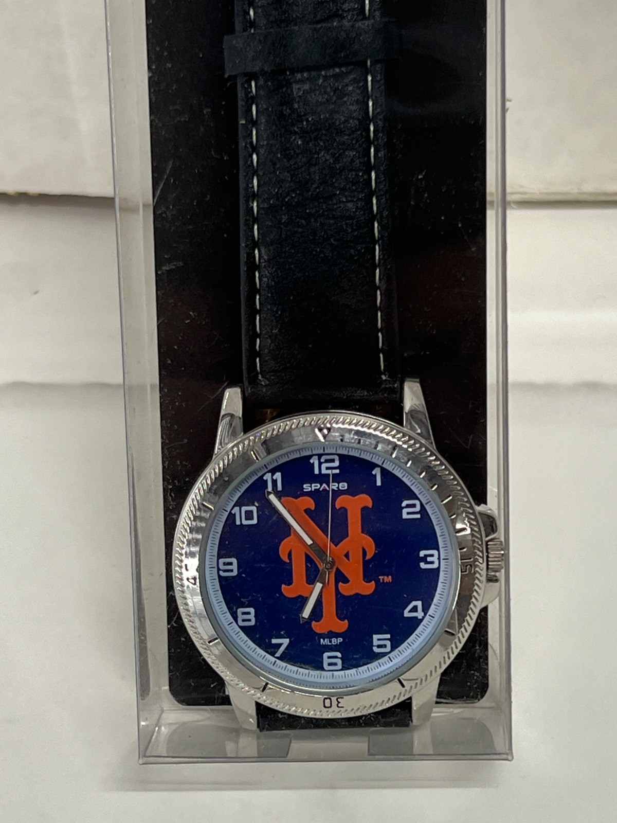 New York Mets Watch Classic Sports Mens Black Leather Sparo MLB Merch