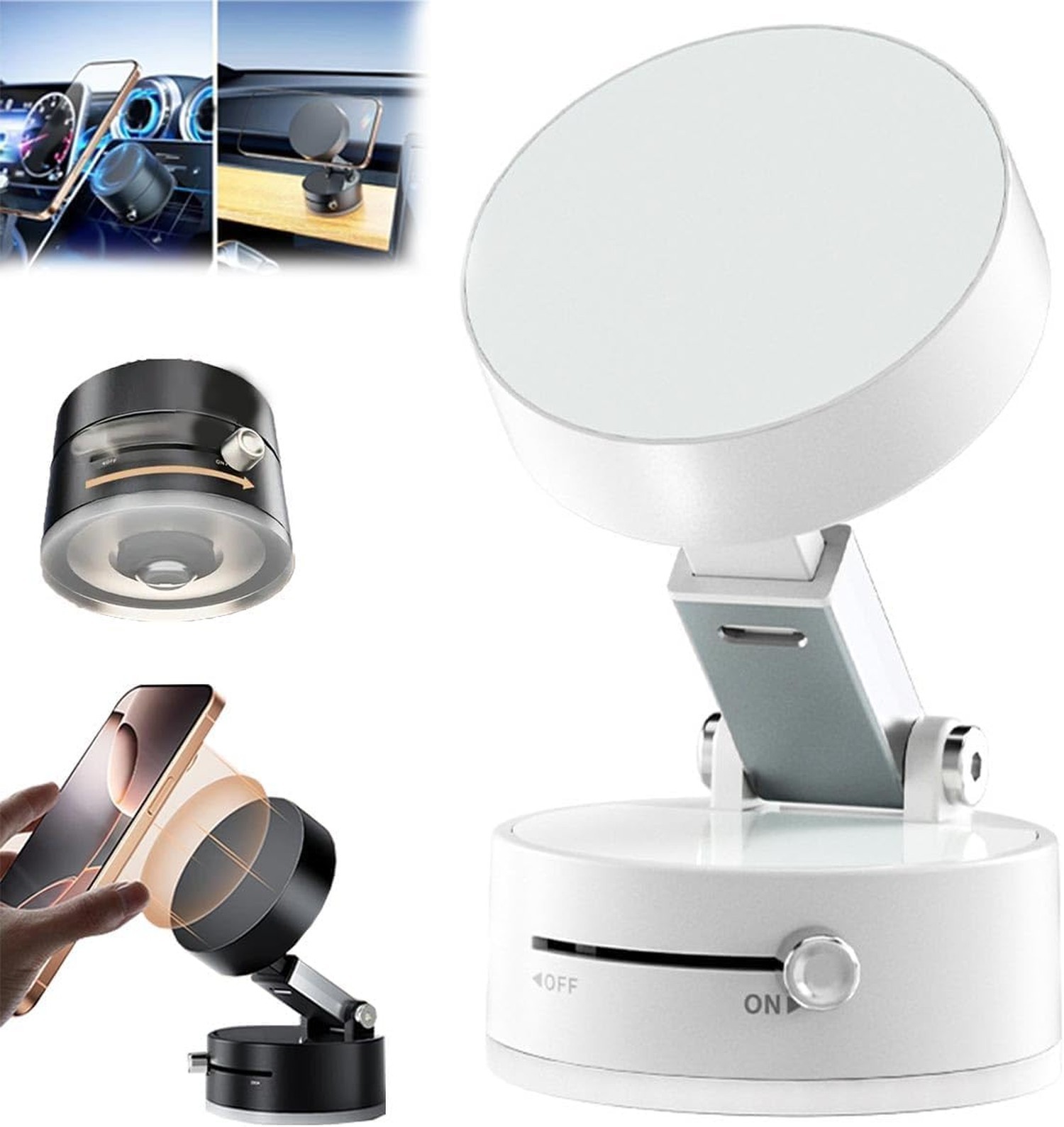 Vacuum Suction Magnetic Phone Holder, 360° Rotatable Double-Sided Suction C