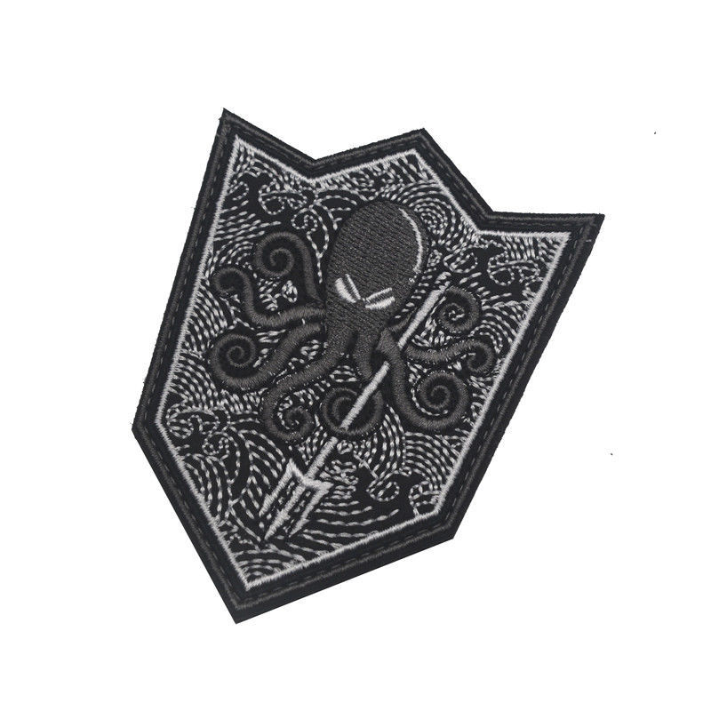 OCTOPUS TRIDENT MILITRAY TACTICAL EMBROIDERED HOOK & LOOP PATCH BADGE GRAY
