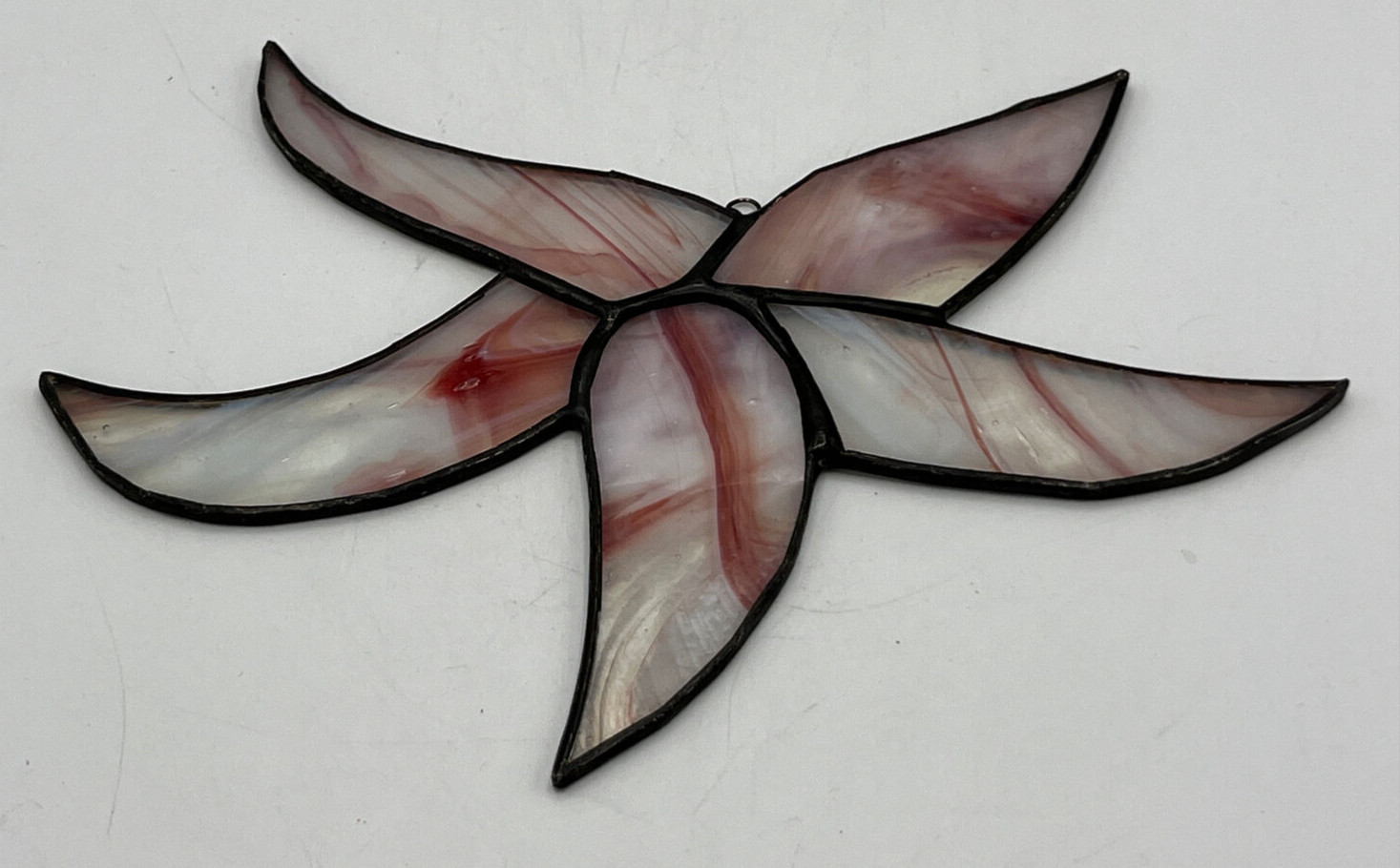 Stained Glass Suncatcher Five Petal Flower Pink Floral 7 1/4"