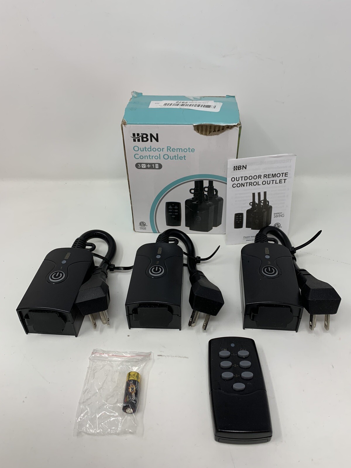 HBN Outdoor Remote Control Outlets 3 Outlets & 1 Remote - Black