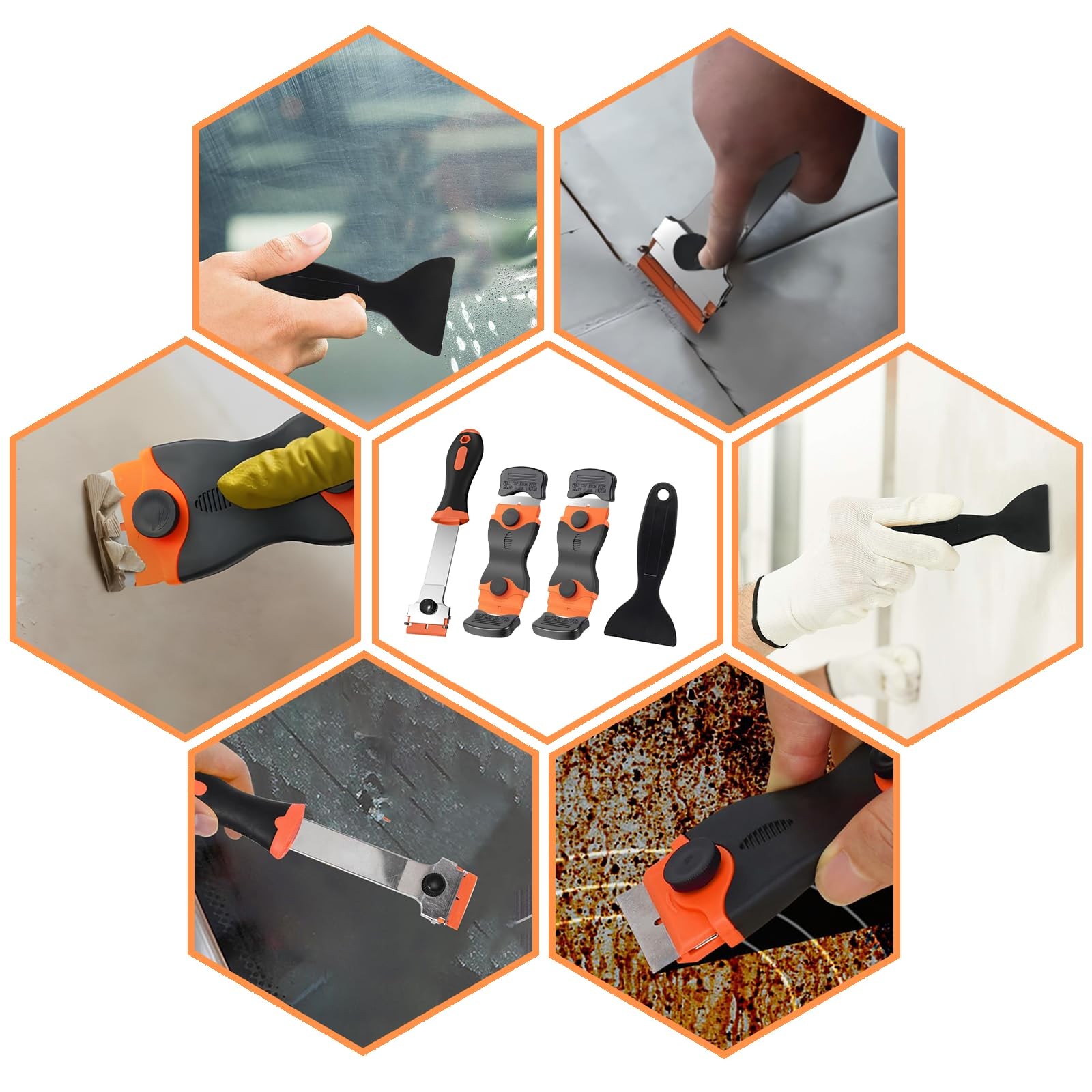 Razor Blade Scraper Tool Set, 4 Pack Paint Scrapers with 30 Plastic & 30 Metal